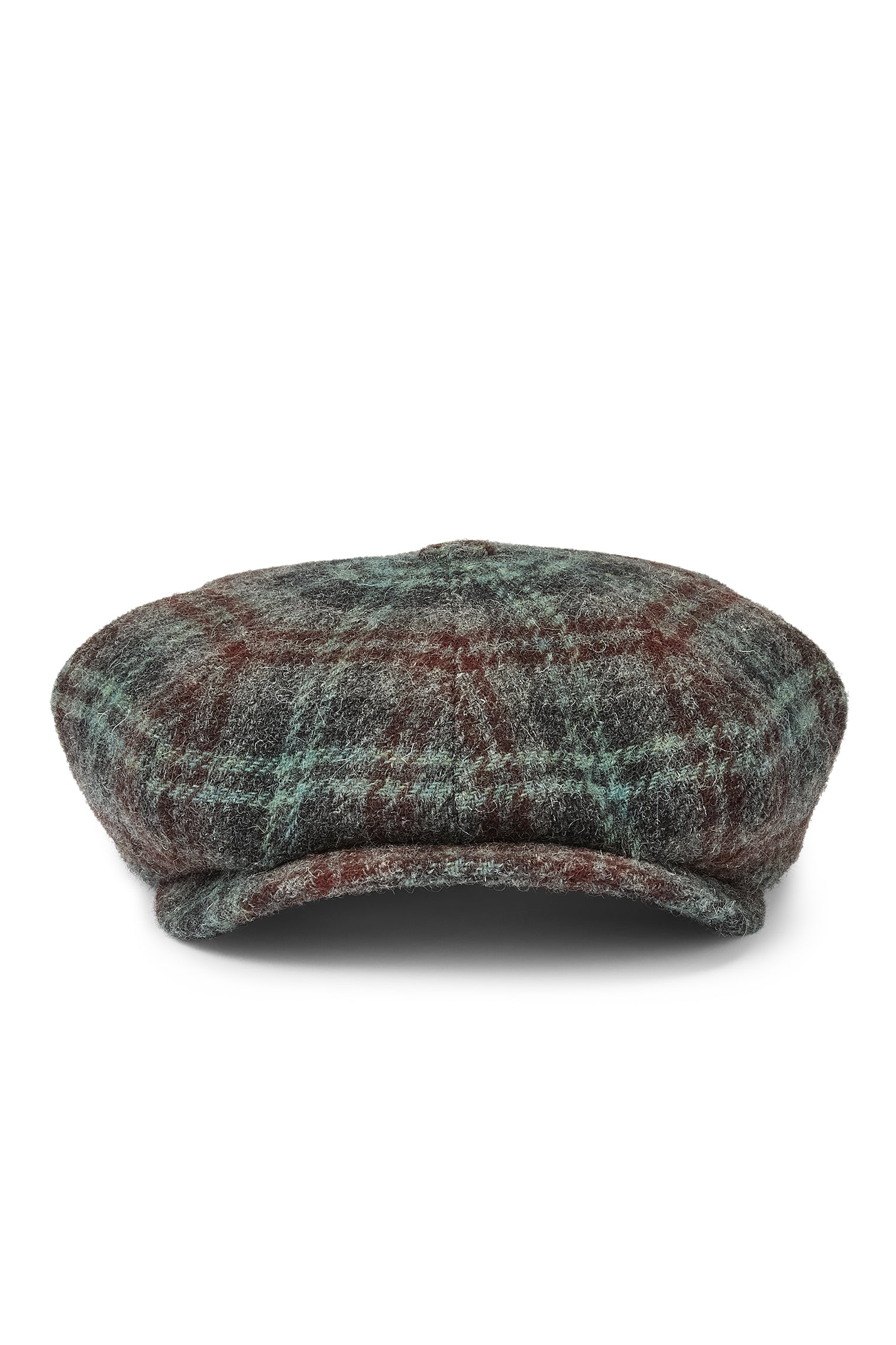 MEN'S GREEN, GREY AND RUST CHECK WOOL 8 PANEL BAKERBOY CAP