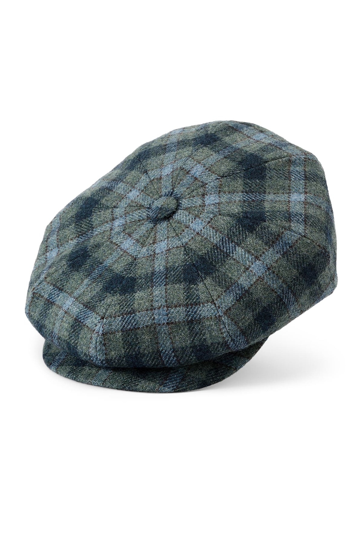 MEN'S GREEN &amp; BLUE WOOL CHECK BAKERBOY CAP