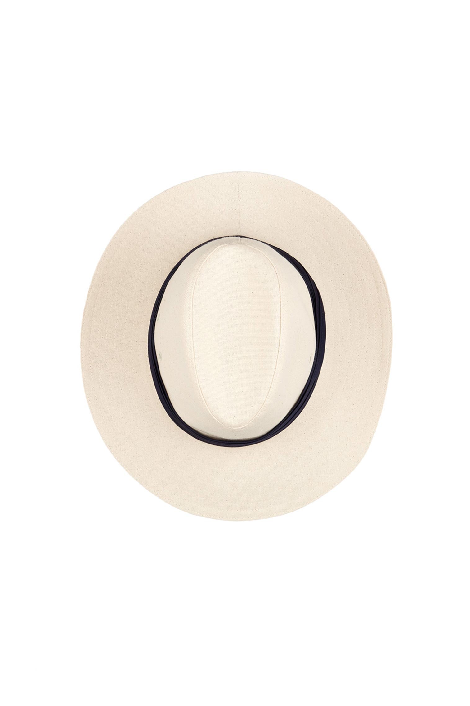 CREAM COTTON FEDORA HAT WITH A NAVY PUGGAREE BAND