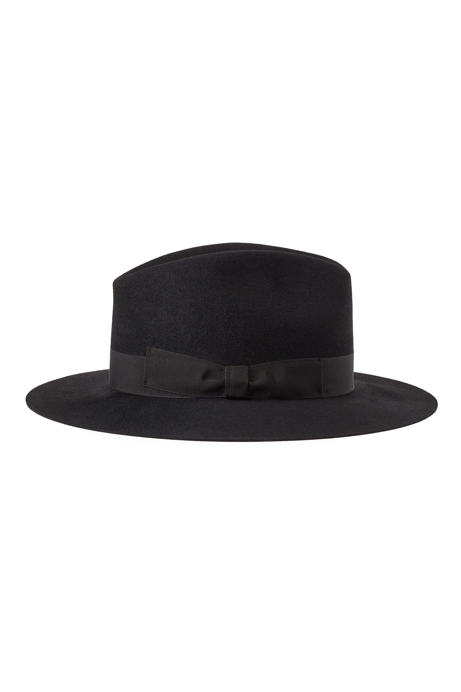 BLACK FELT TRILBY HAT WITH BLACK BAND
