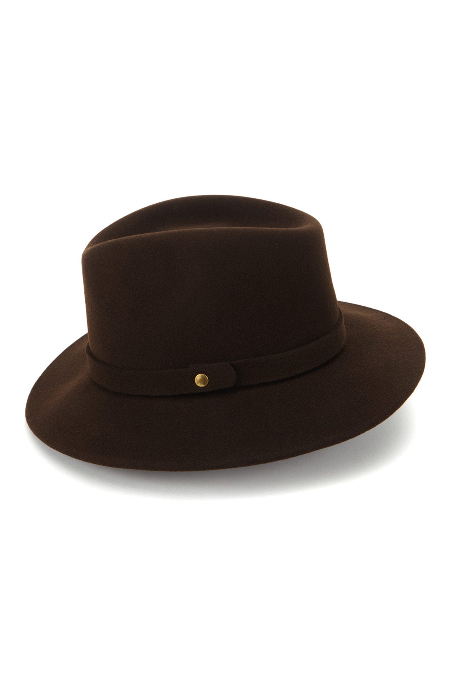 BROWN FELT ROLLABLE AND WATERPROOF DROP-BRIM TRILBY HAT WITH A FELT BAND