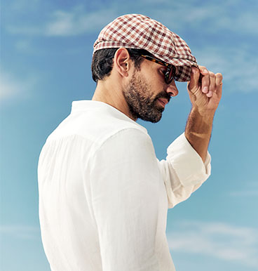 MEN'S RED AND BEIGE CHECK LINEN BLEND 8 PANEL BAKERBOY CAP