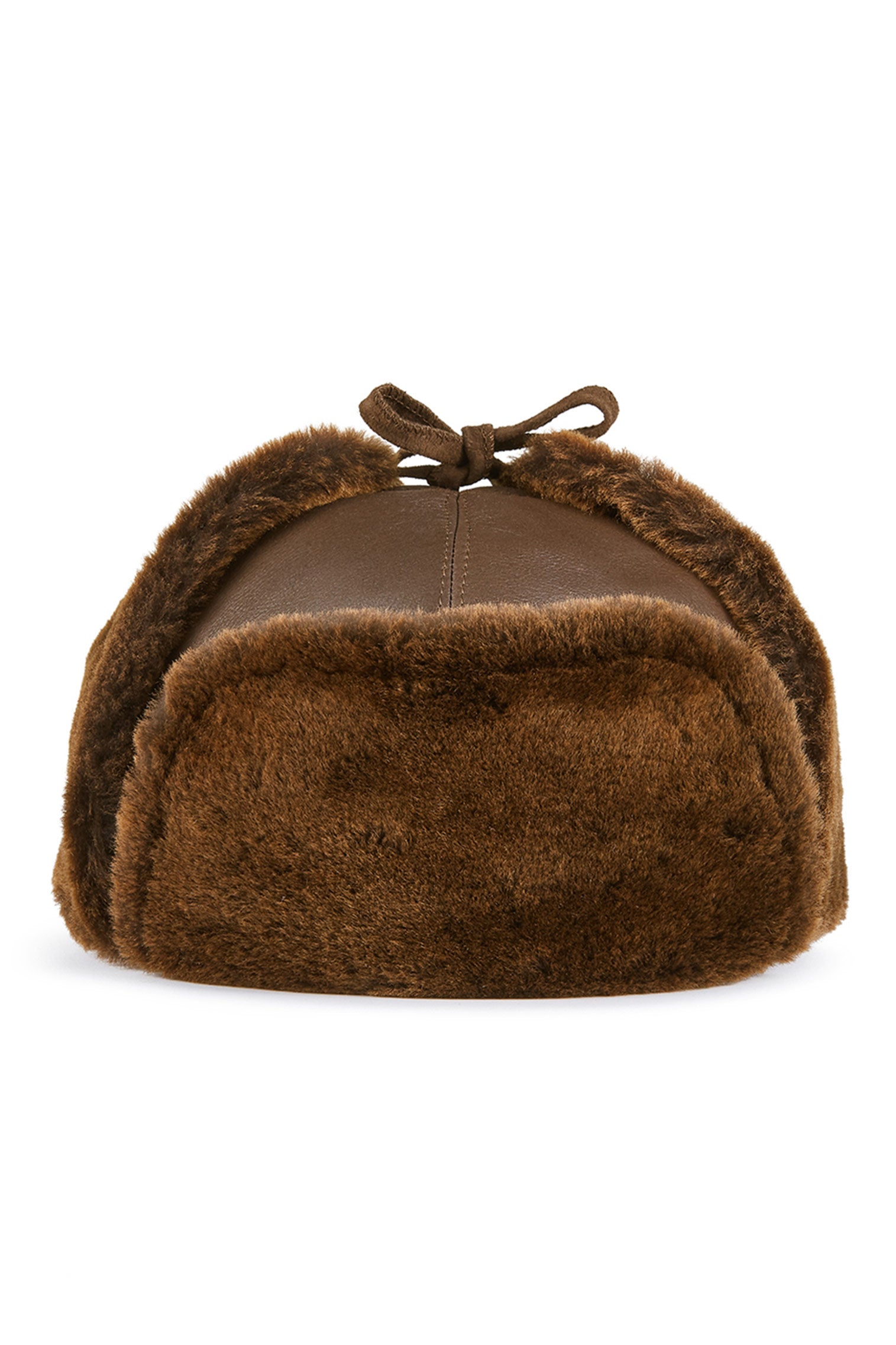 BROWN LEATHER AND SHEEPSKIN TRAPPER-STYLE HAT WITH FUR LINING AND EAR FLAPS
