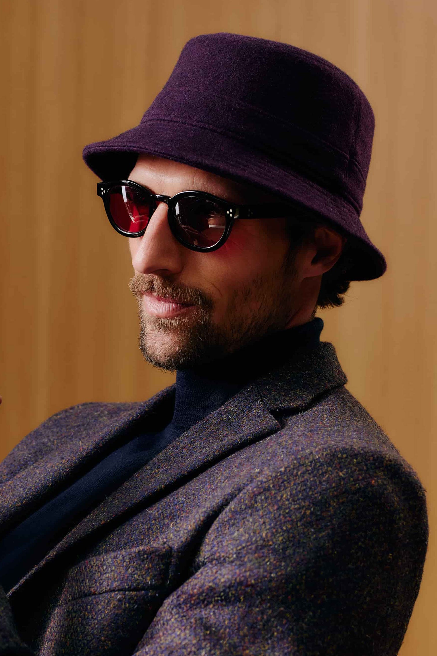 Unisex cashmere dark purple bucket hat