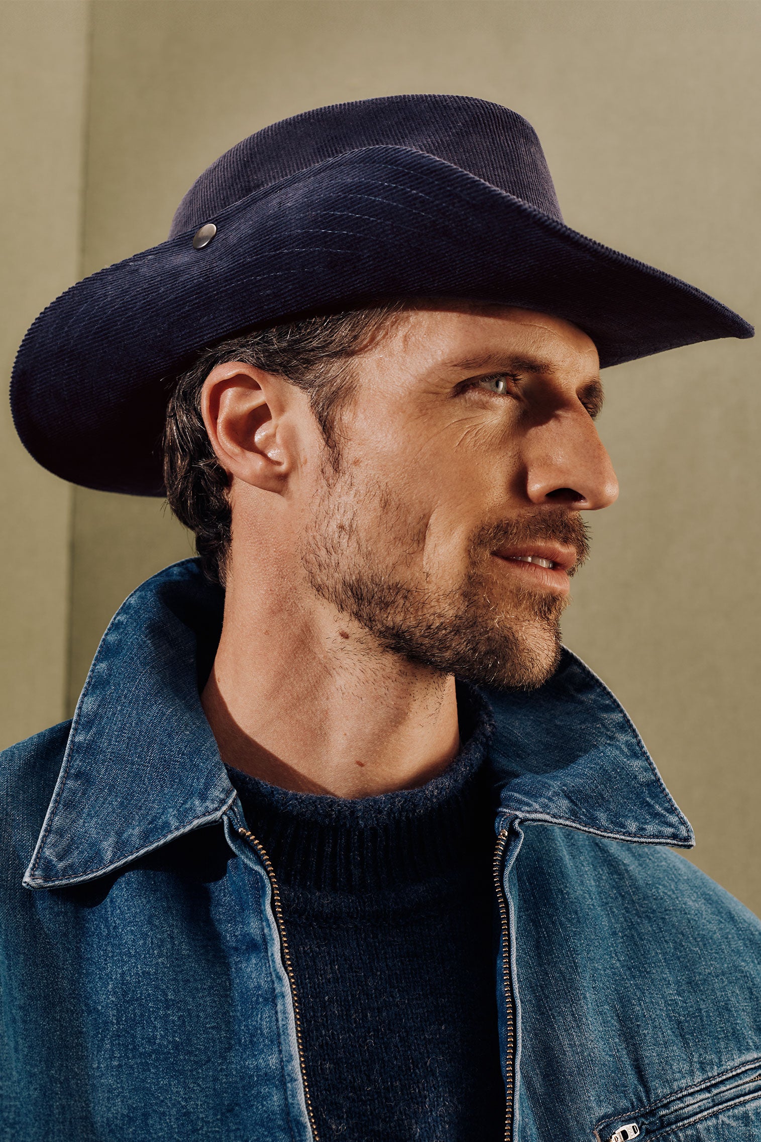 Dark blue cord cowboy style hat