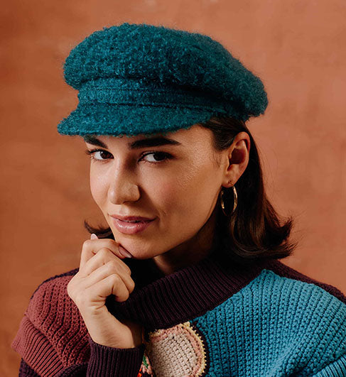 WOMEN'S GREEN MOHAIR WOOL BOUCLE CAP