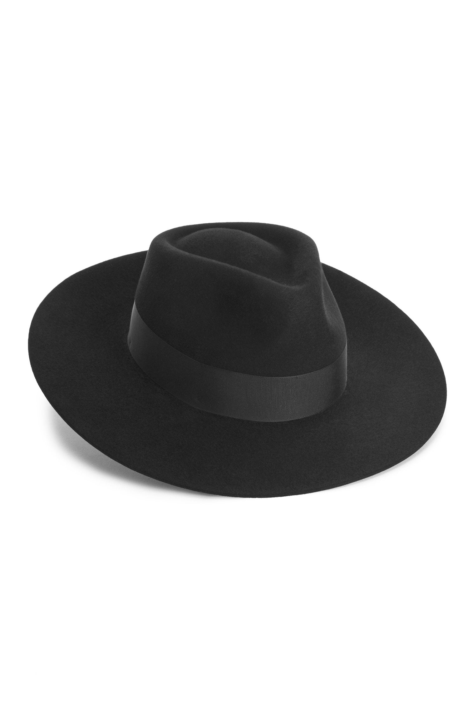 BLACK FELT FEDORA HAT WITH BLACK BAND