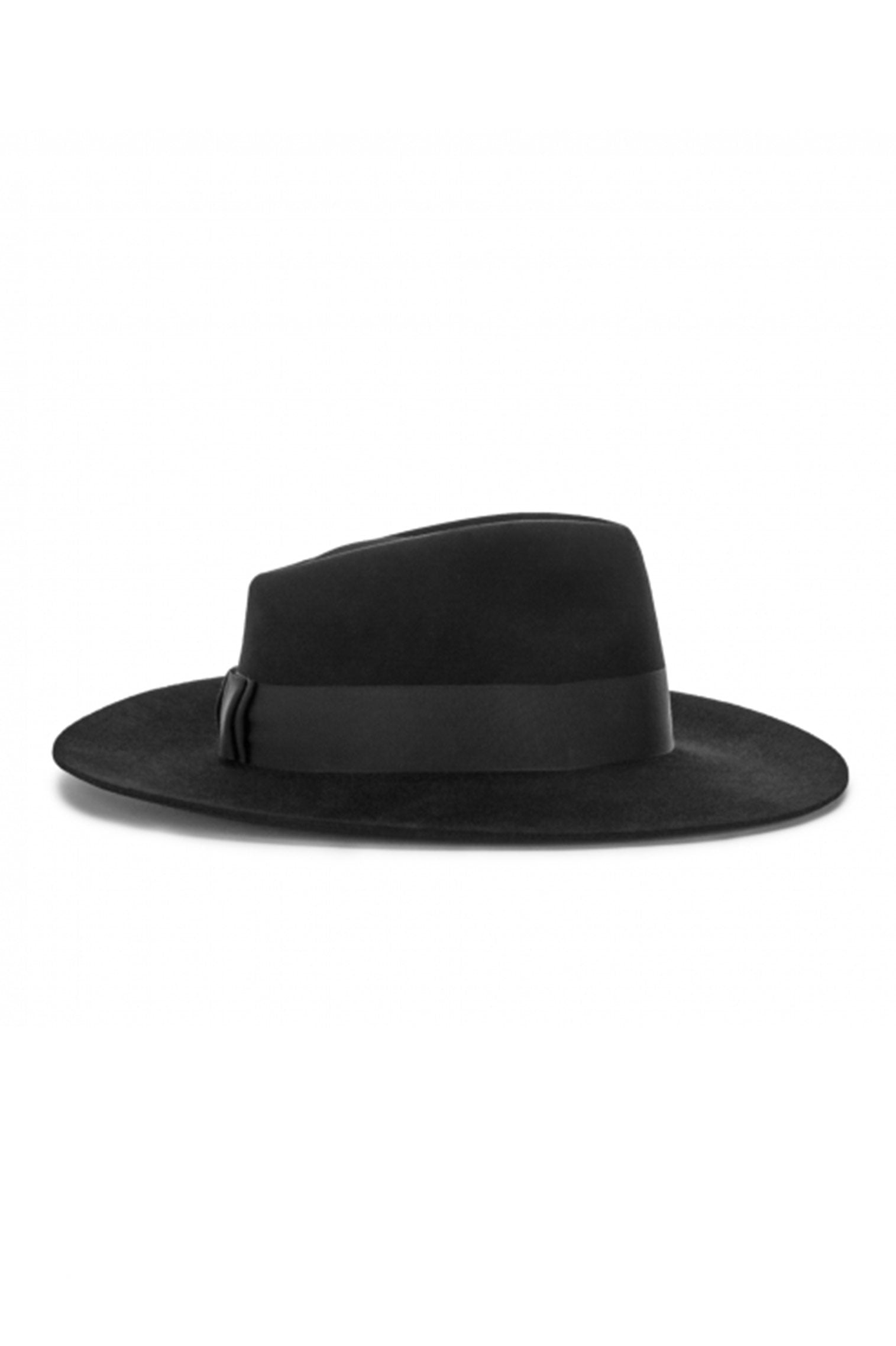 BLACK FELT FEDORA HAT WITH BLACK BAND