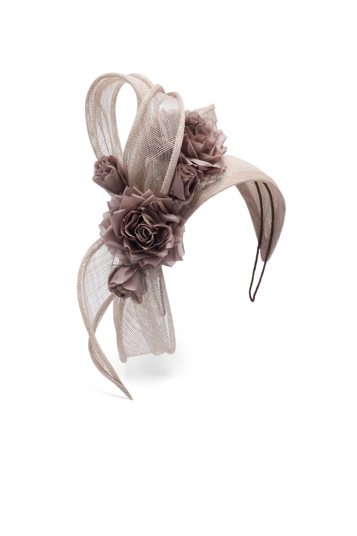 Stone Sinamay headband with silk habotai roses and a draped sinamay bow - Lock & Co. Hatters London UK
            