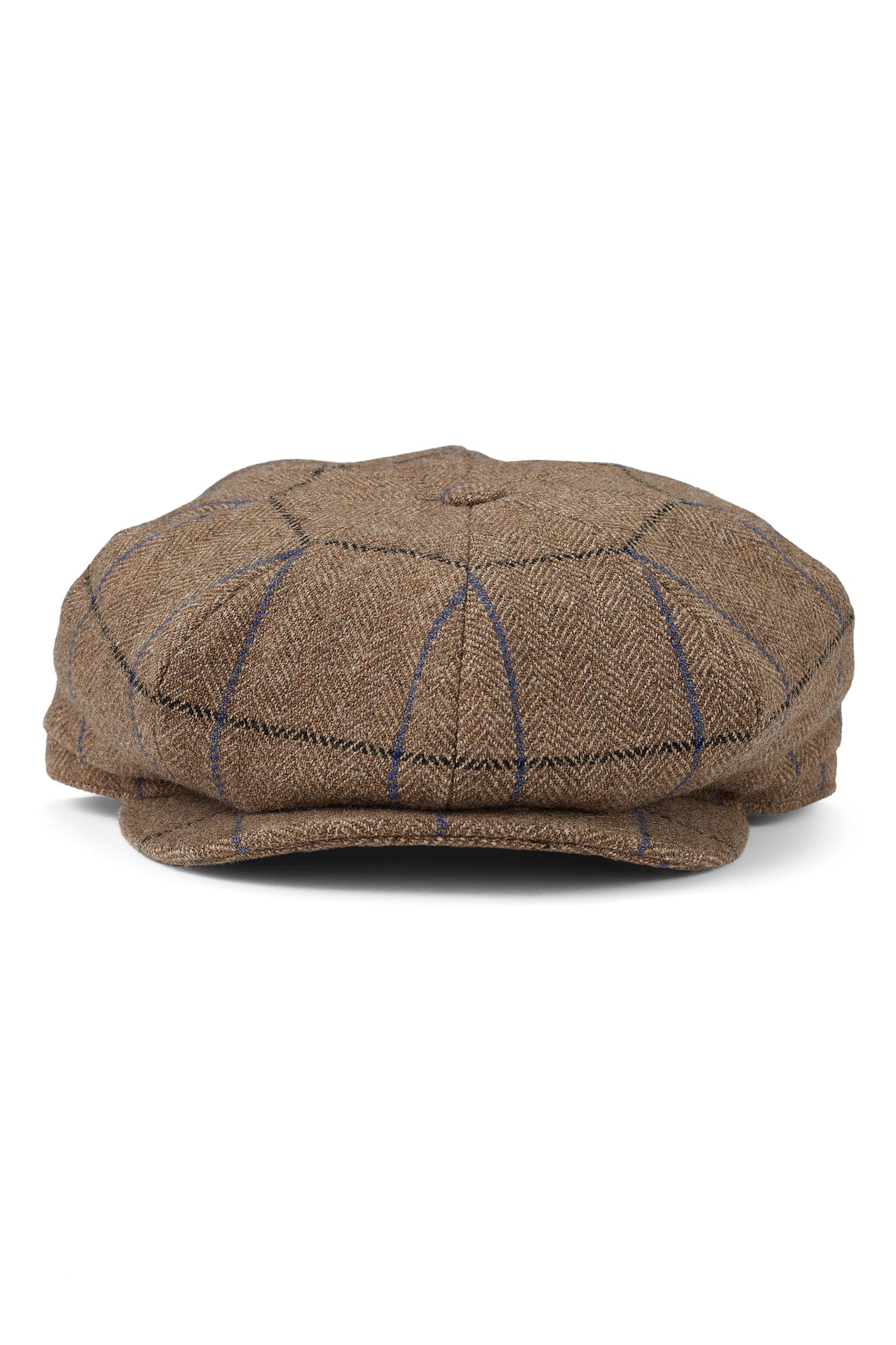 BROWN AND BLUE CHECK WOOL BAKERBOY CAP