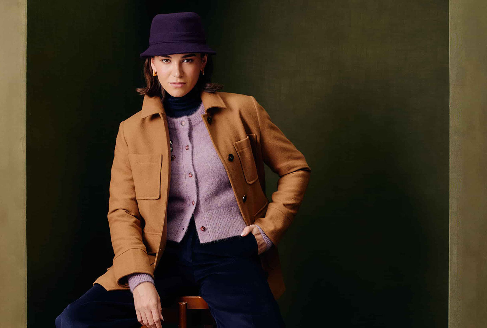 Unisex cashmere dark purple bucket hat