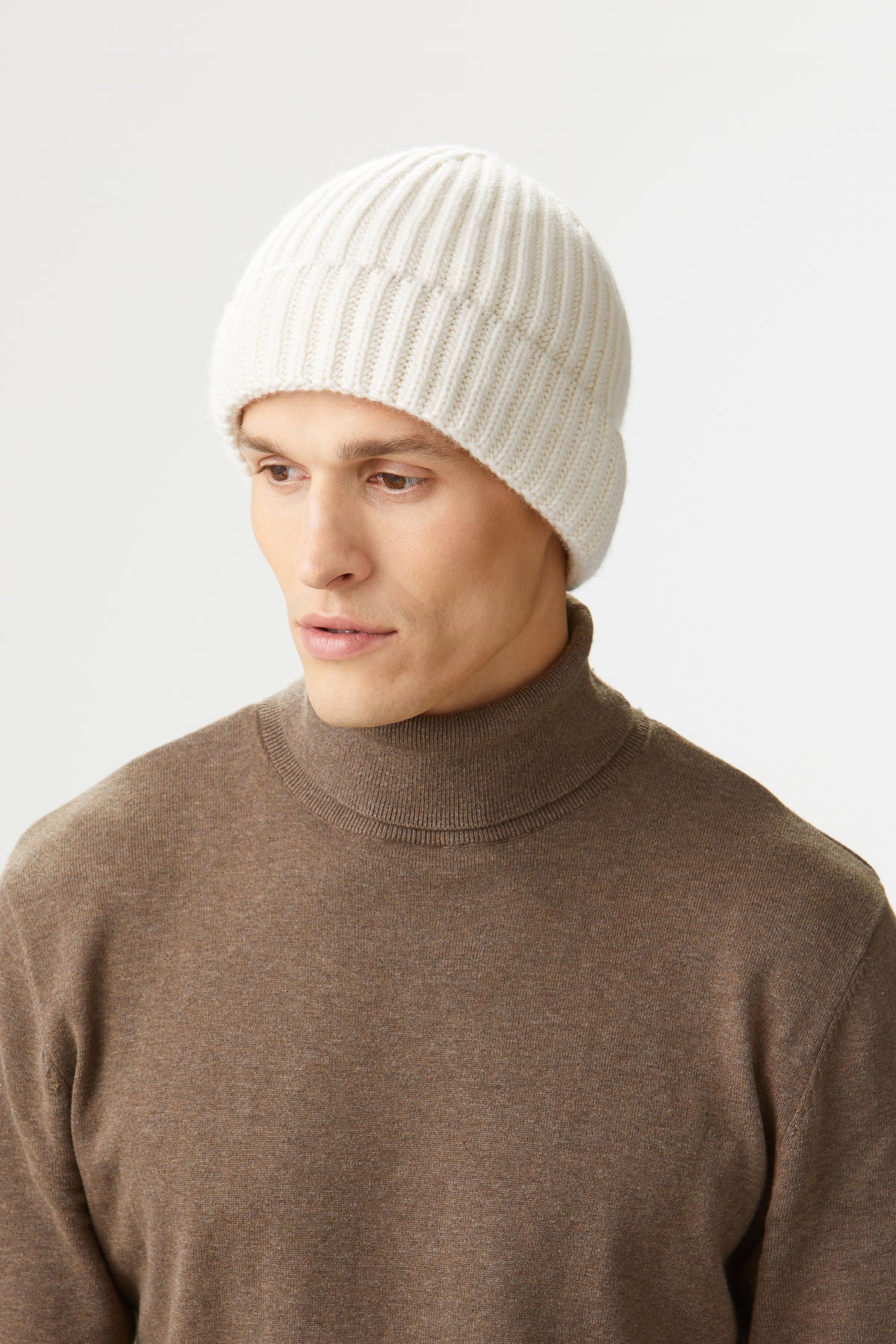 Rannoch Cream Cashmere Beanie. Hats for Men Women