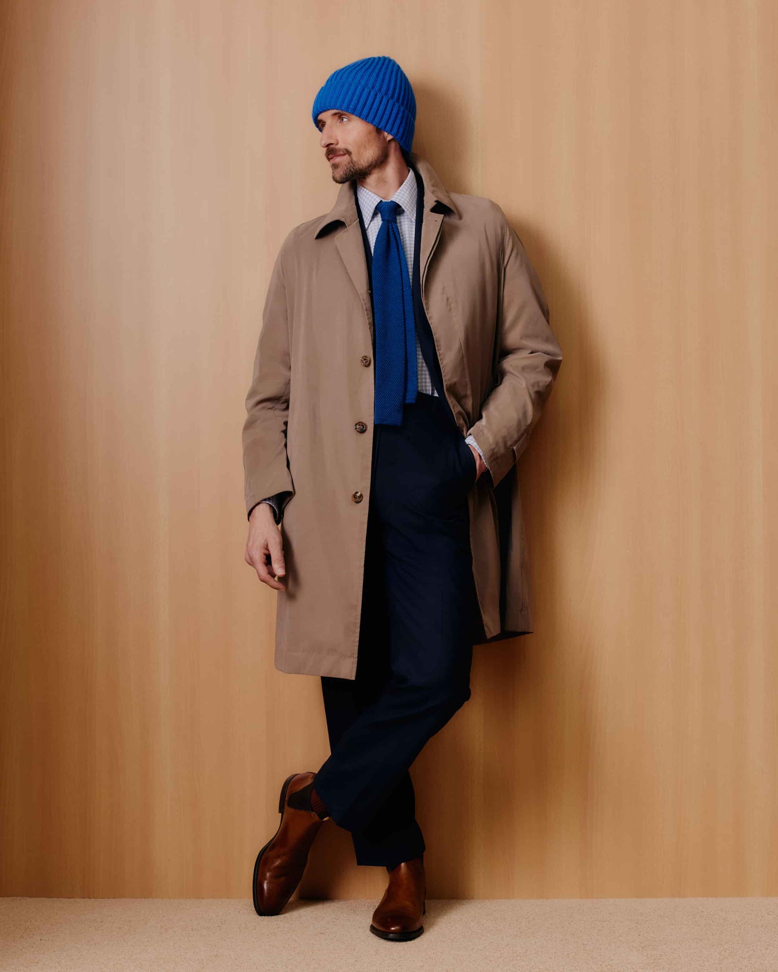 UNISEX BLUE CASHMERE RIBBED BEANIE