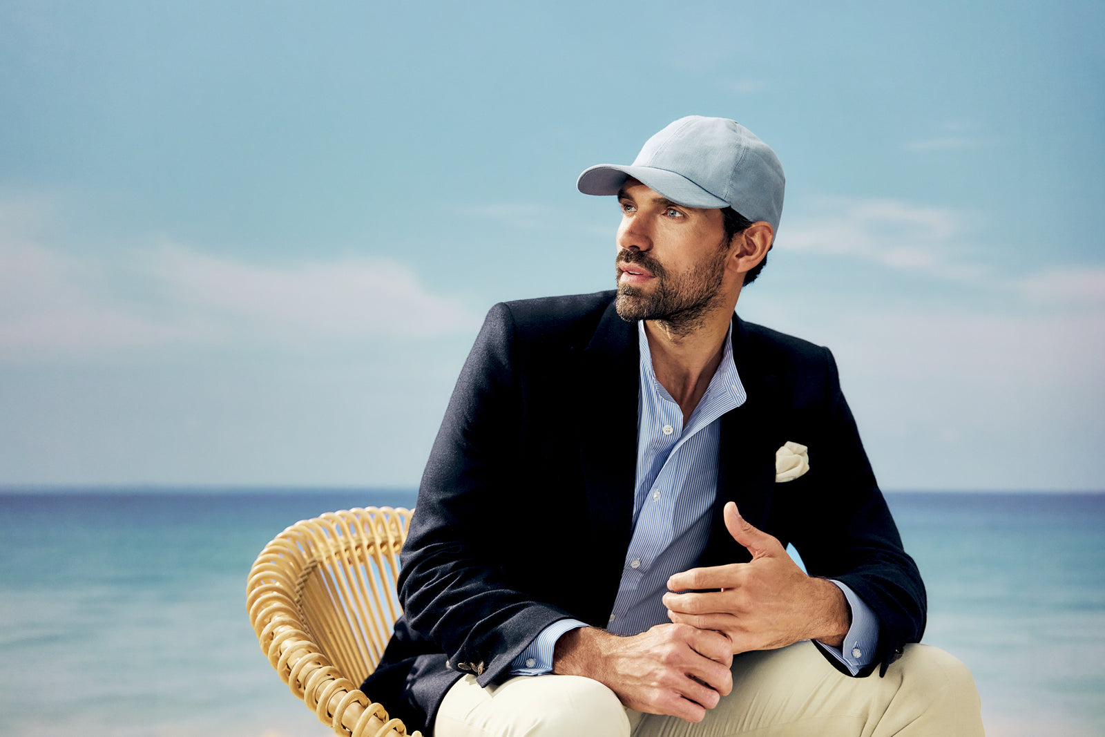 Light blue linen baseball cap