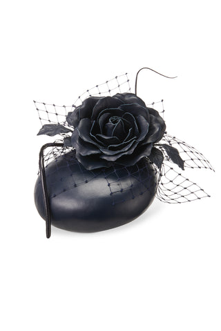 Rose Bud Navy Leather Percher Hat - Navy / One Size