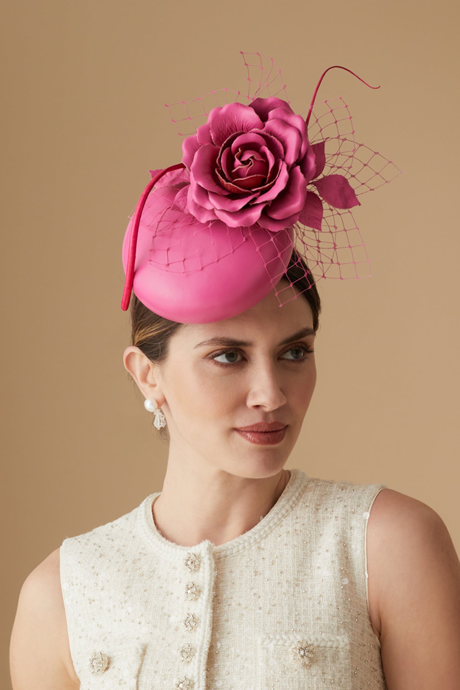 Rose Bud Pink Leather Percher Hat - Royal Ascot Hats - Lock & Co. Hatters London UK