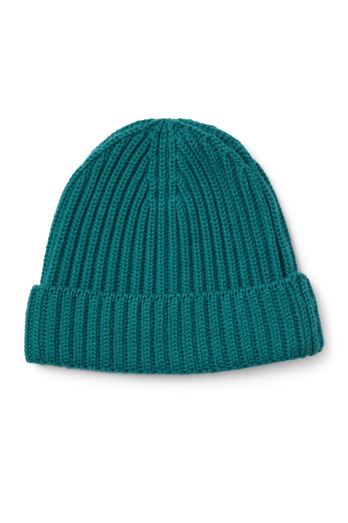 UNISEX TEAL GREEN CASHMERE RIBBED KNIT BEANIE
