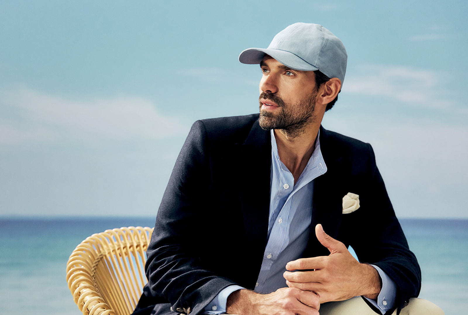 Light blue linen baseball cap