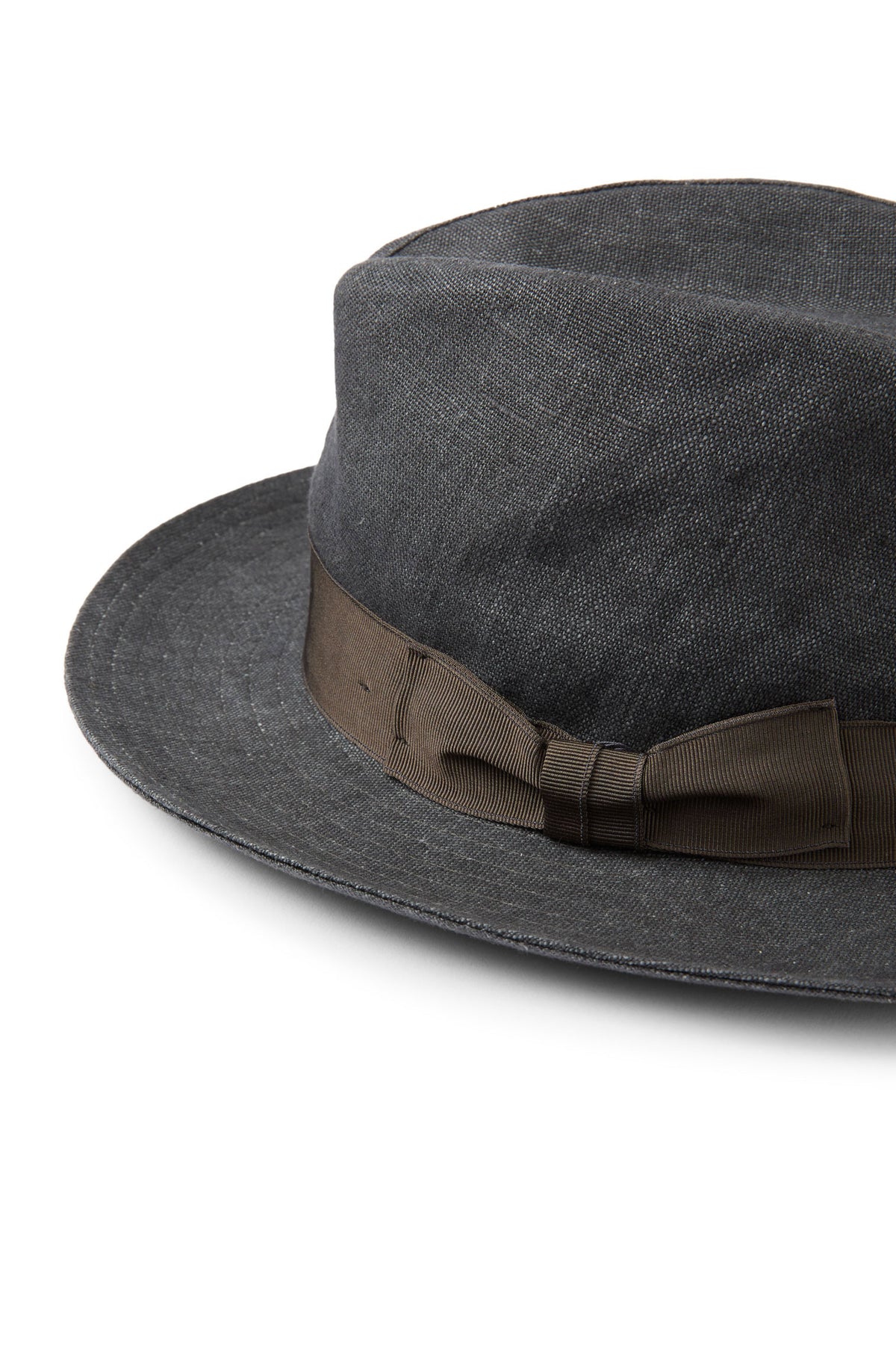 Dark grey trilby hat with a silver green grosgrain band and bow. - Lock & Co. Hatters London UK
            