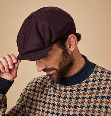 MEN'S AUBERGINE WOOL 8 PANEL BAKERBOY CAP