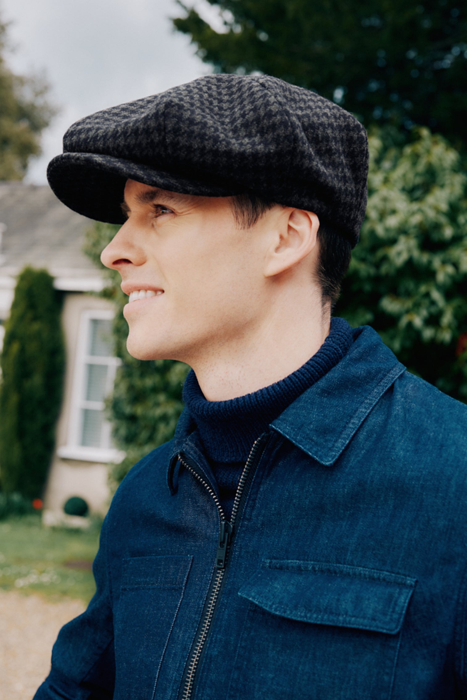 Sandwich Houndstooth Bakerboy Cap - Hats for Round Face Shapes - Lock & Co. Hatters London UK