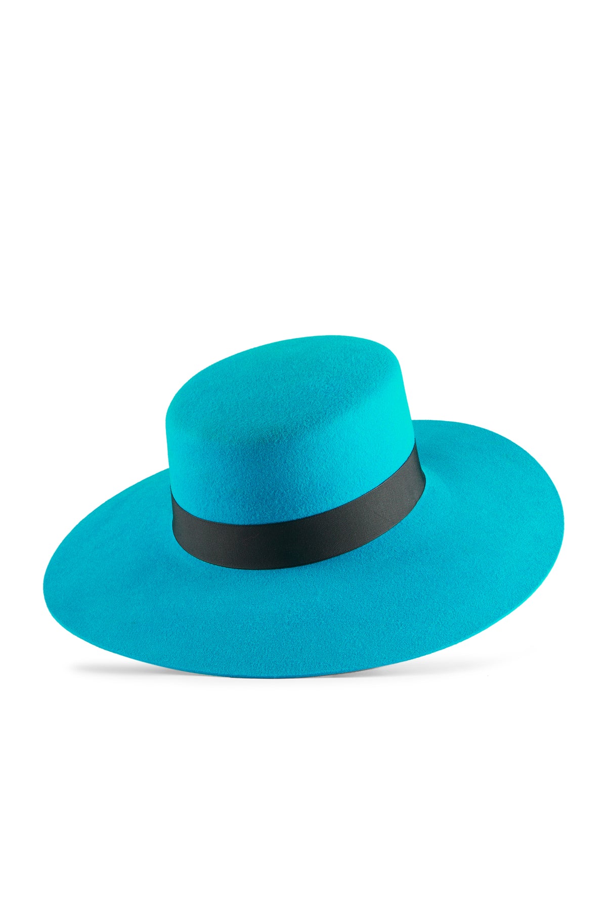 Turquoise blue rabbit fur felt boater hat with a black band - Lock & Co. Hatters London UK
            