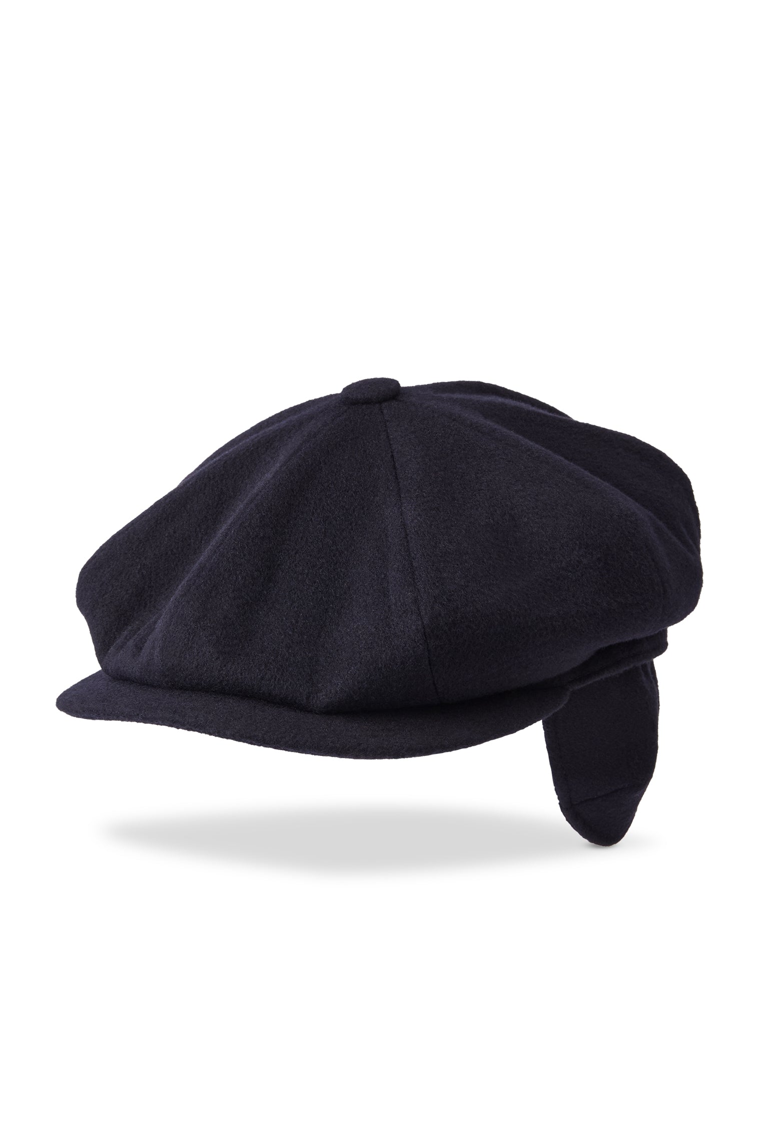 NAVY CASHMERE 8 PANEL BAKERBOY CAP WITH EAR FLAPS