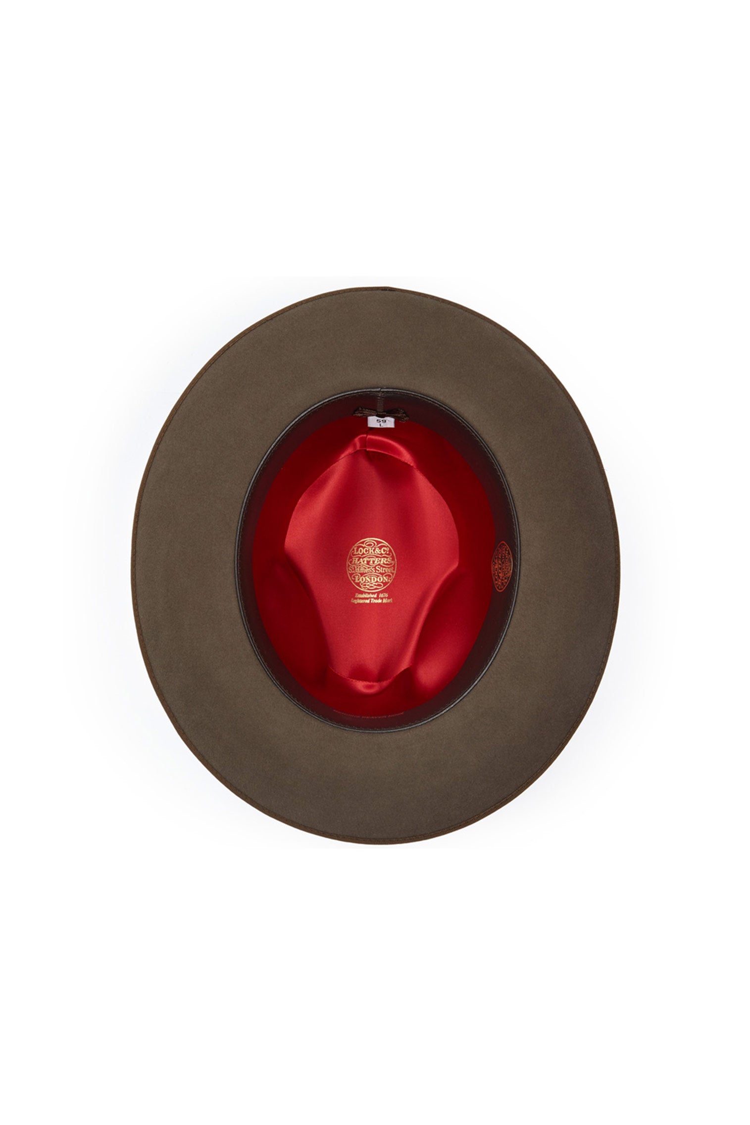 KHAKI FELT FEDORA HAT RED INNER LINING WITH  GOLDEN LOCK & CO. HATTERS LOGO