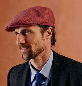 MEN'S RED CHECK WOOL FLAT CAP