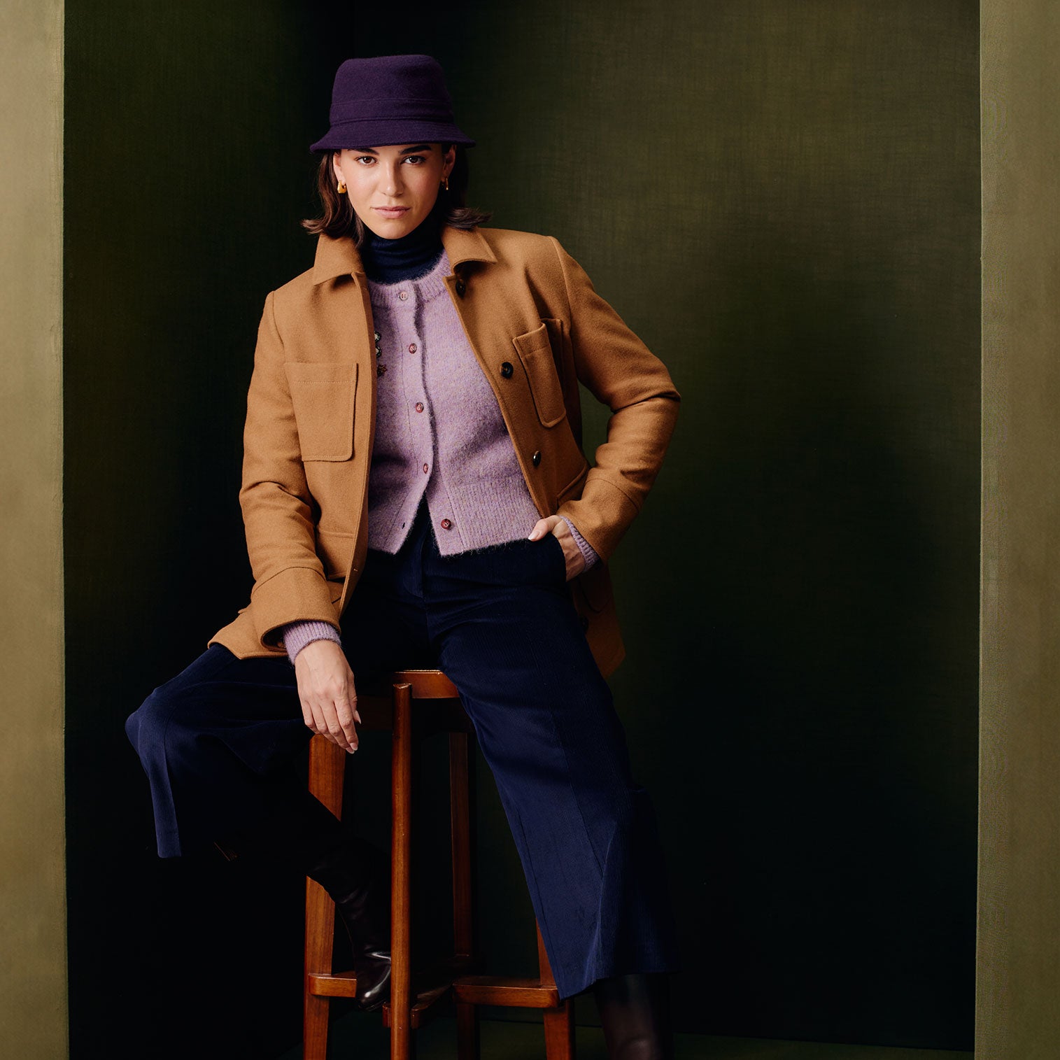 Unisex cashmere dark purple bucket hat
