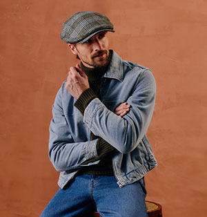 MEN'S GREEN CHECK WOOL FLAT CAP