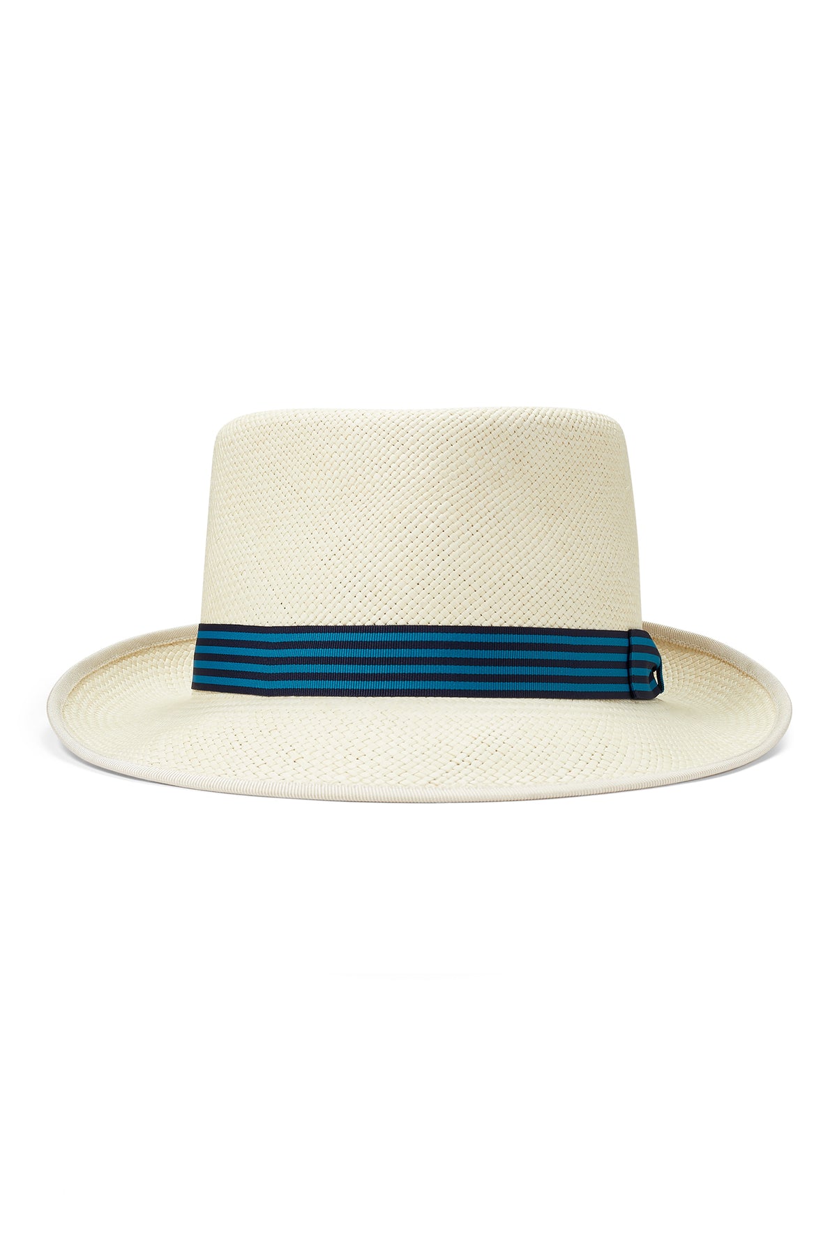 WHITE PANAMA HAT WITH A NAVY/BLUE STRIPED RIBBON - Lock & Co. Hatters London UK
            