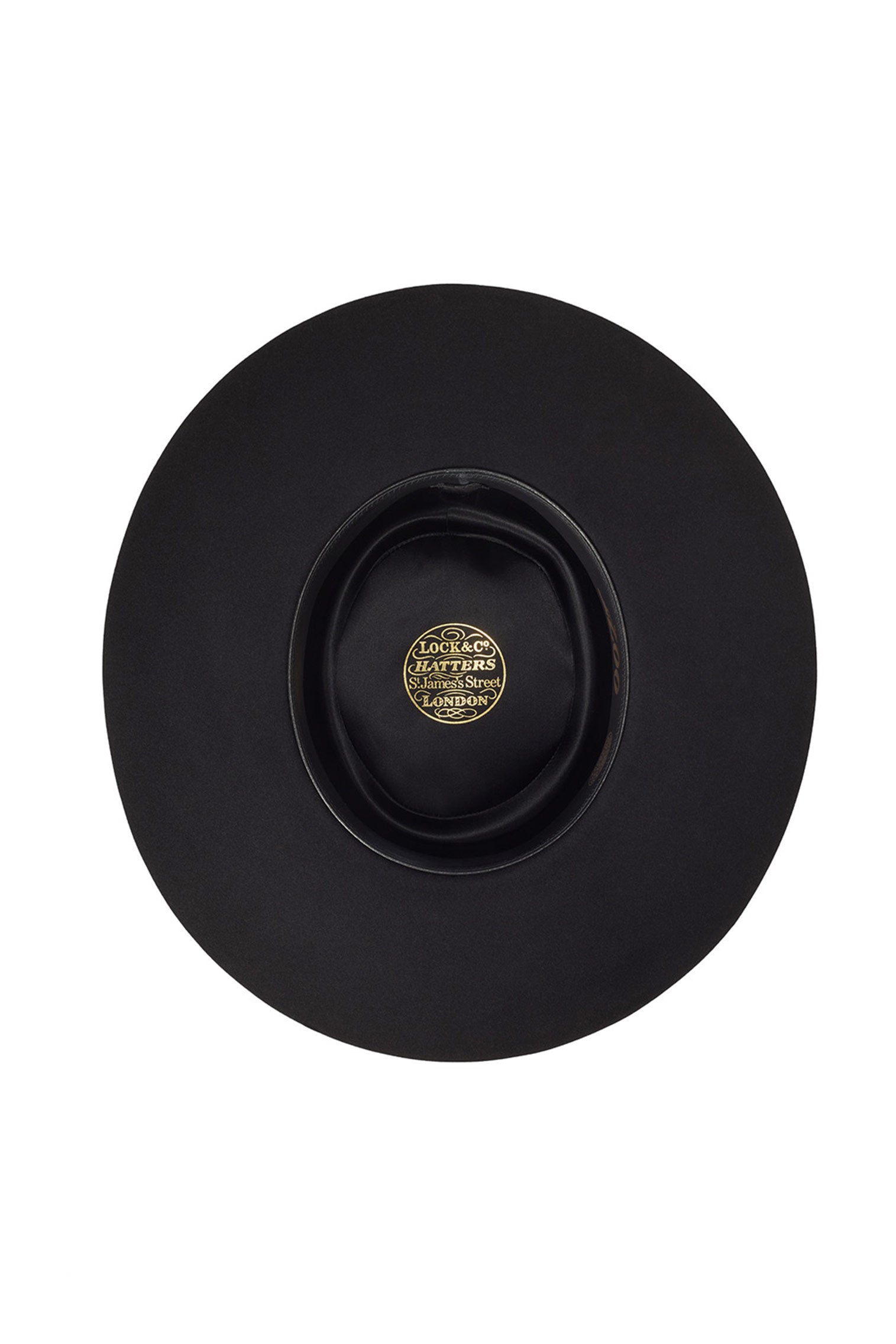 INSIDE OF BLACK ESCORIAL WOOL SQUARE-CROWNED FEDORA HAT FROM THE LOCK & CO. HATTERS X 007 BOND COLLECTION