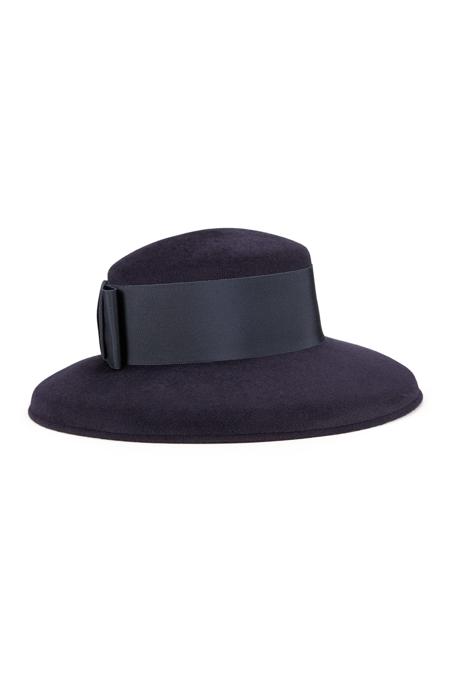 NAVY RABBIT FUR FELT DROP-BRIM HAT WITH WIDE NAVY BAND