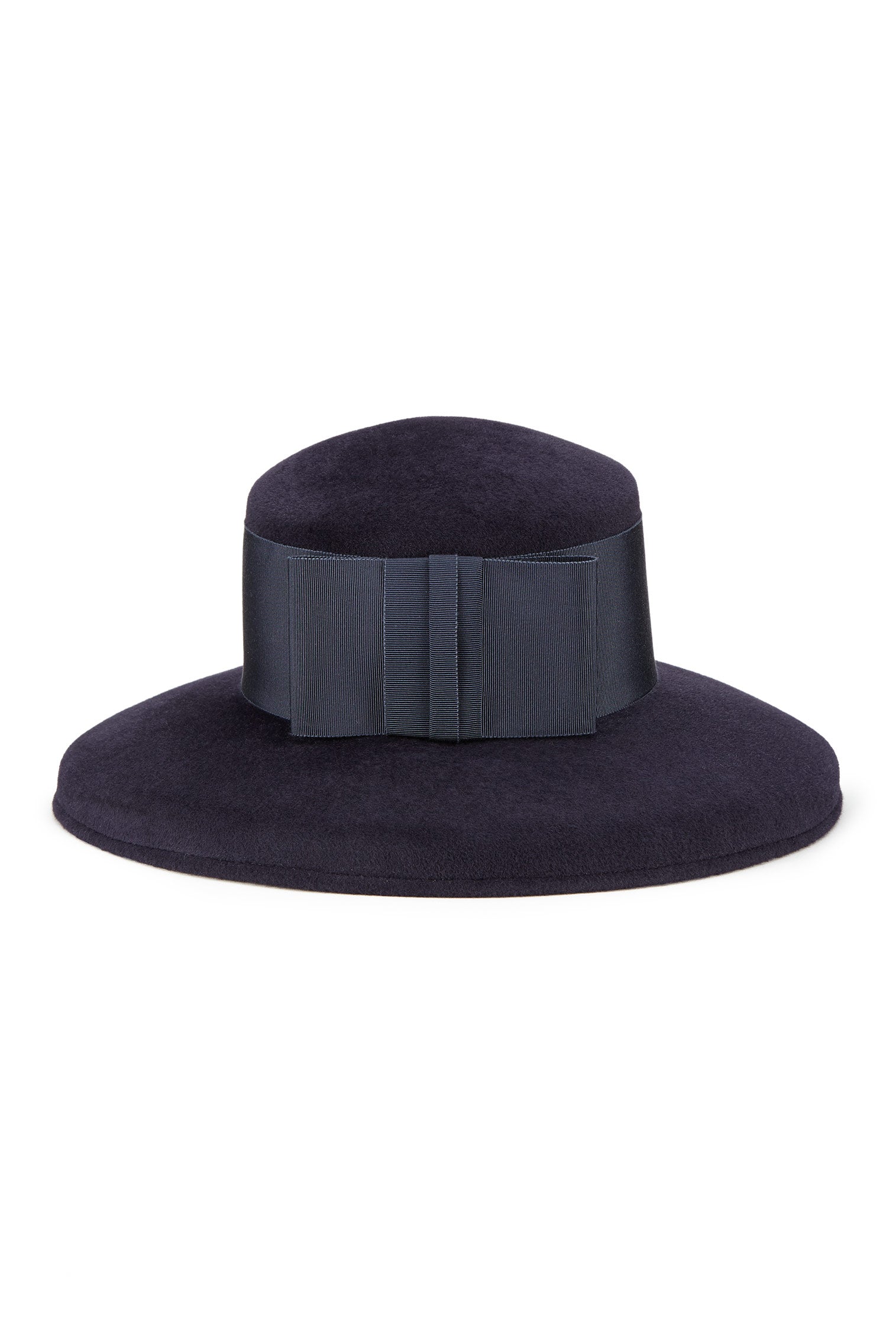 NAVY RABBIT FUR FELT DROP-BRIM HAT WITH WIDE NAVY BAND