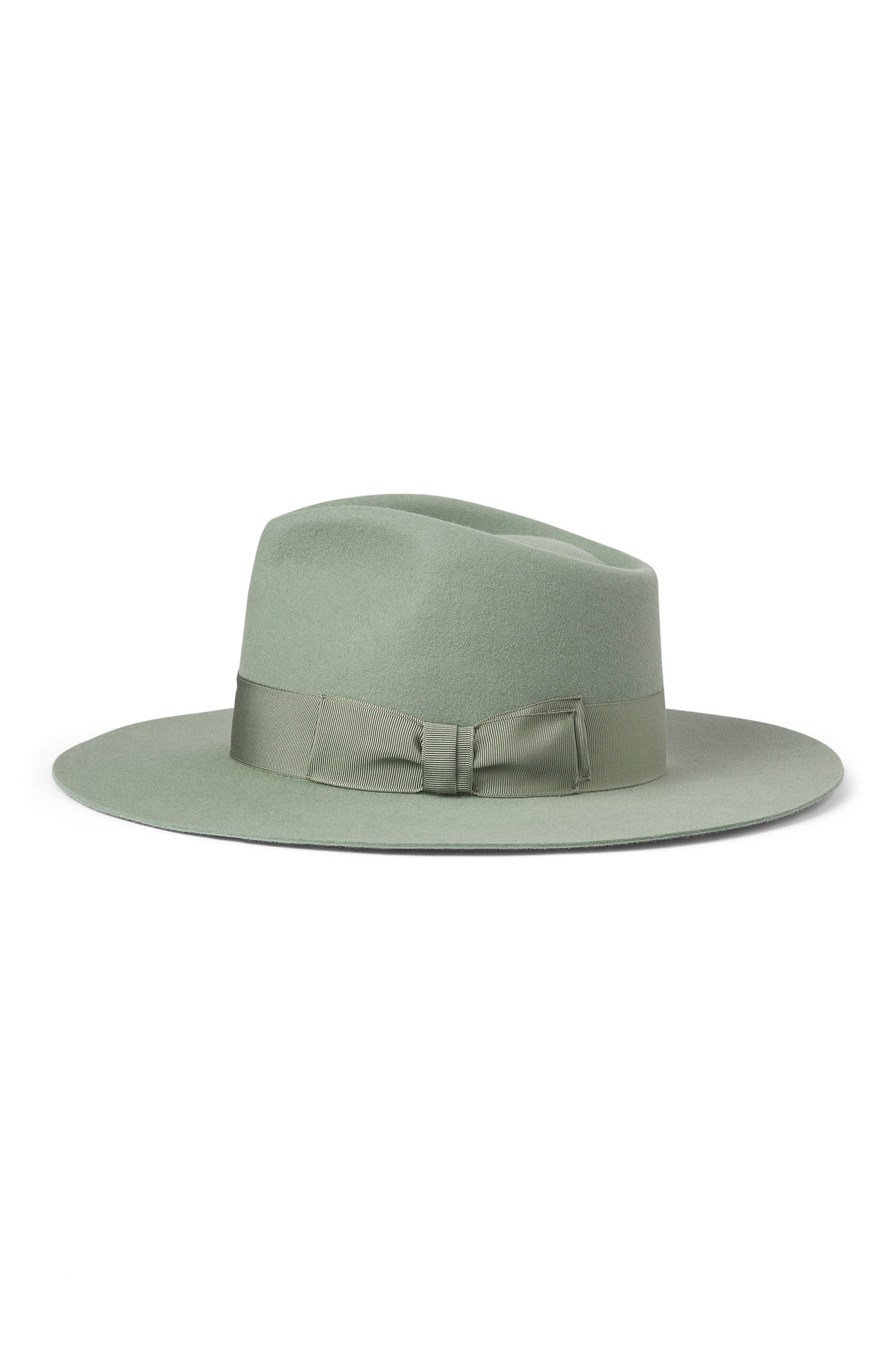 GREEN FELT FLAT-BRIM FEDORA HAT WITH GREEN BAND