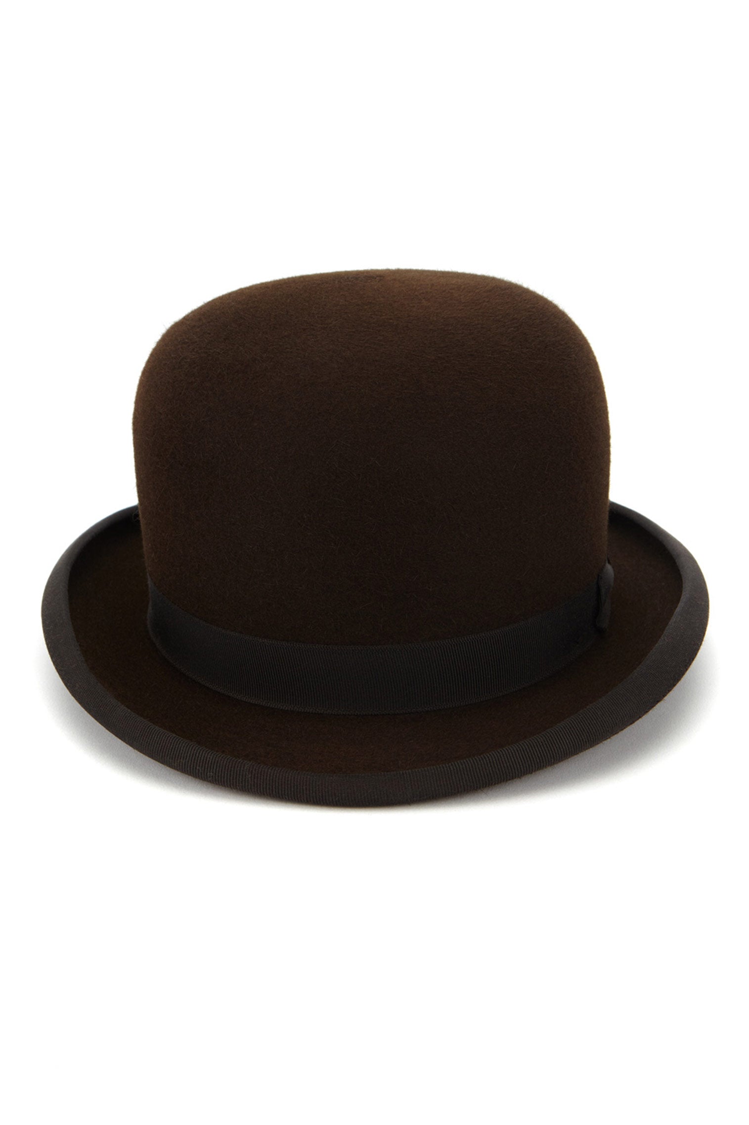 BROWN RABBIT FUR FELT BOWLER HAT WITH A BROWN GROSGRAIN BAND