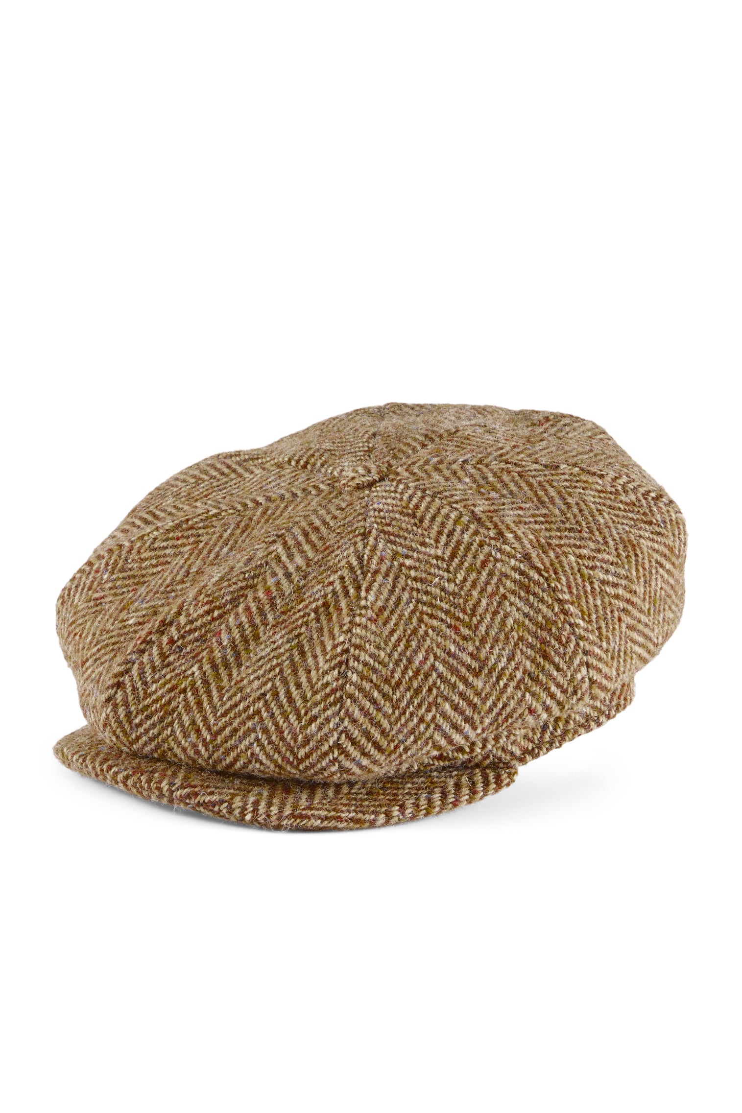 MENS BROWN HERRINGBONE WOOL TWEED BAKERBOY CAP
