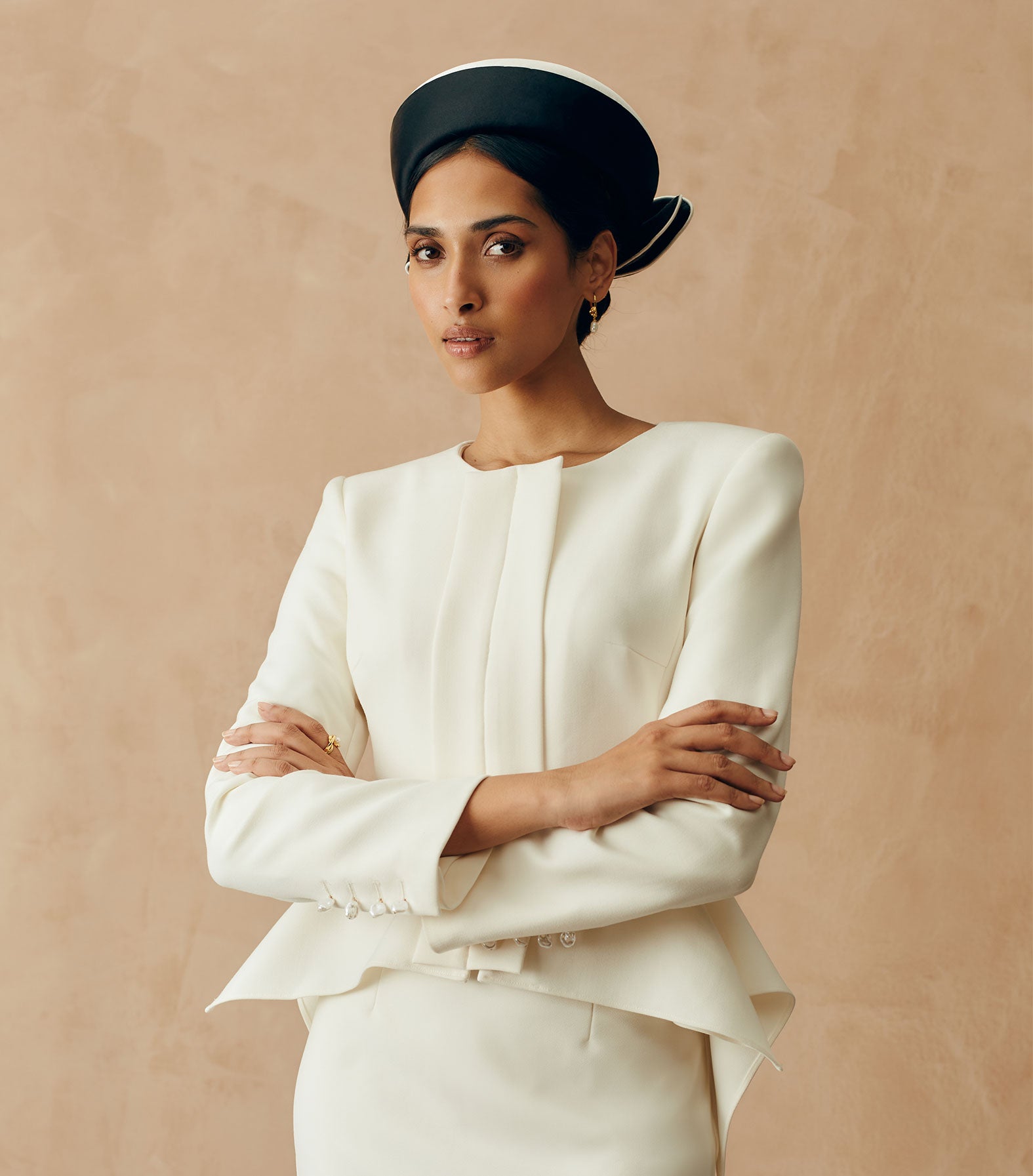 Black and white duchess satin pillbox 