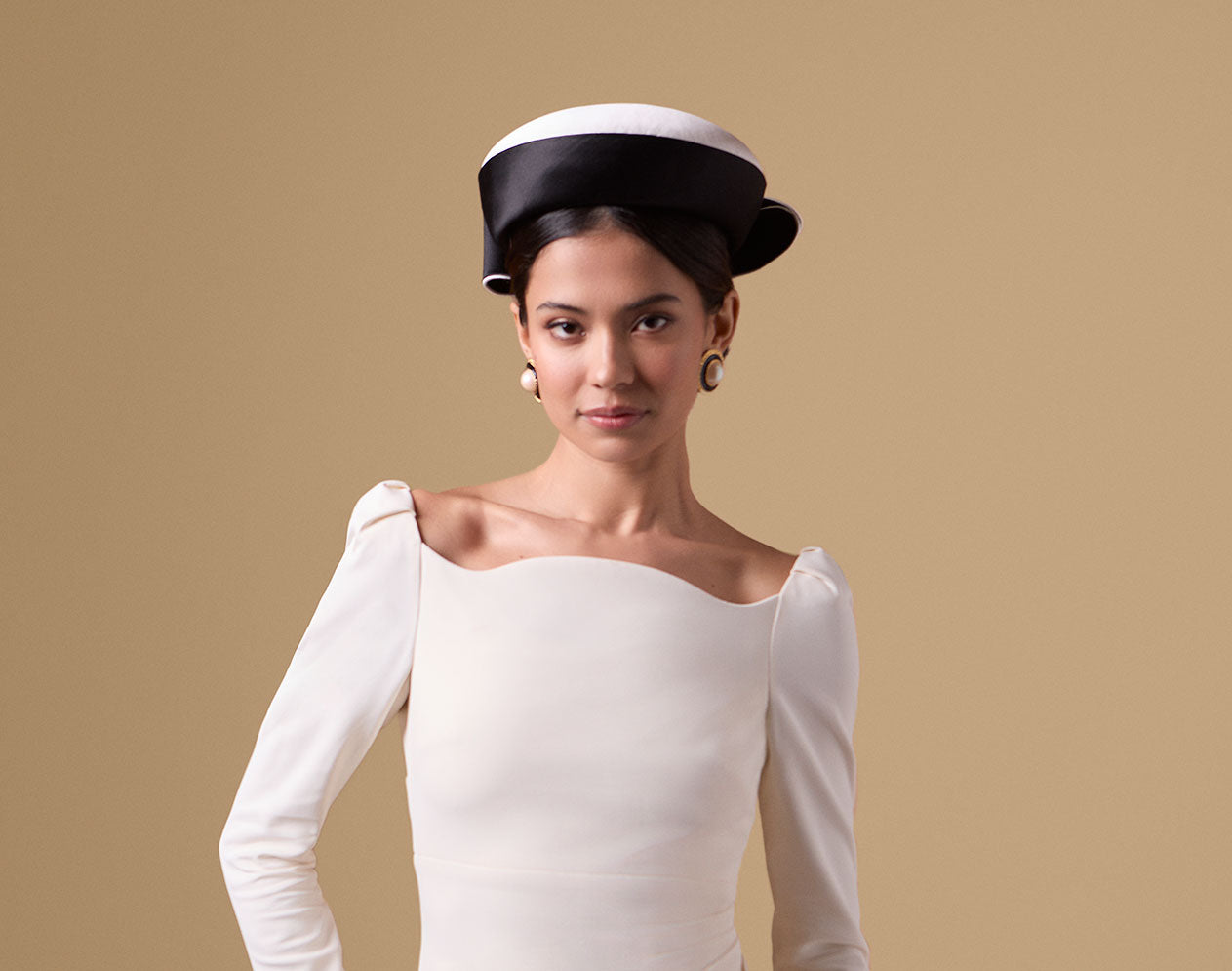 Black and white duchess satin pillbox 