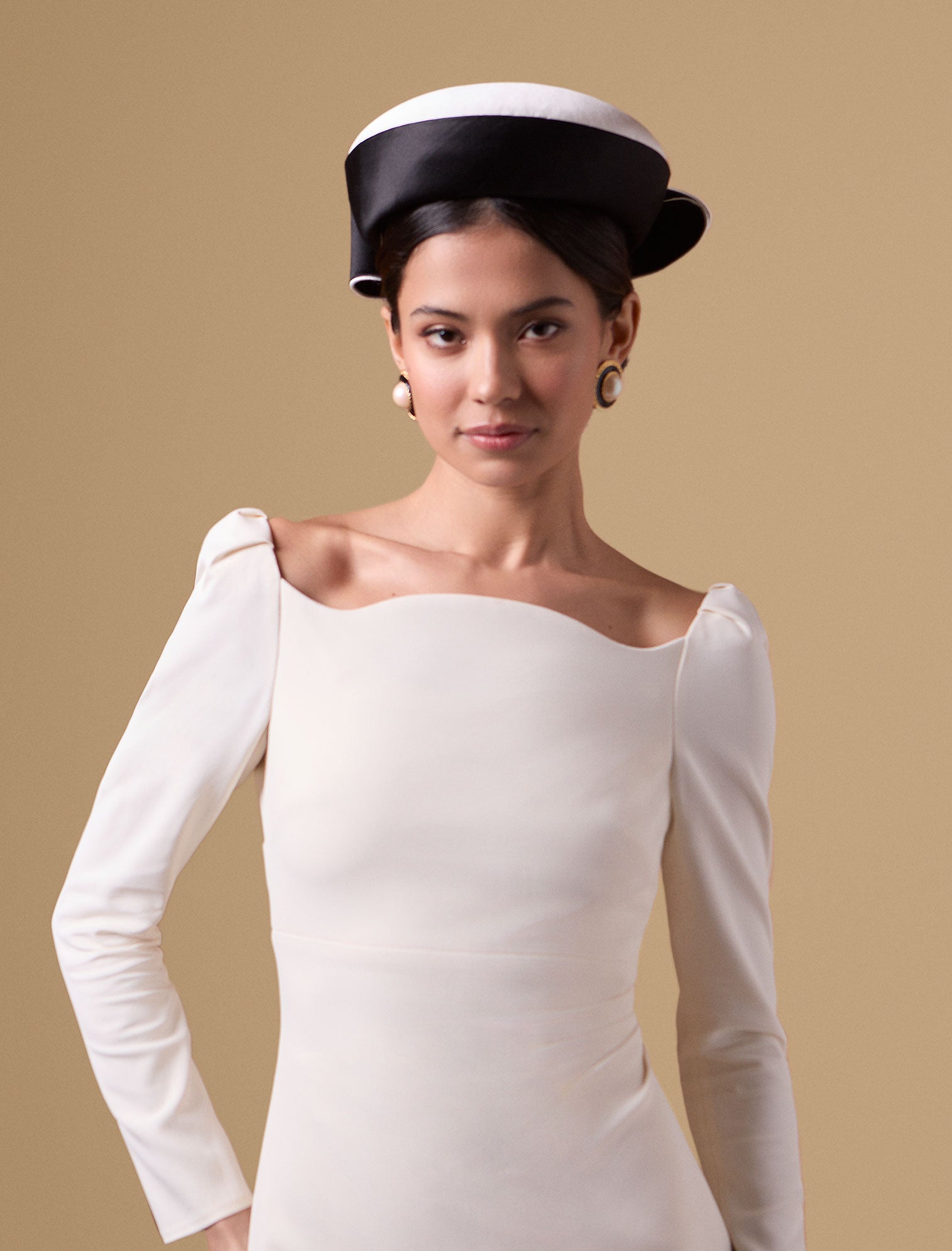 Black and white duchess satin pillbox 