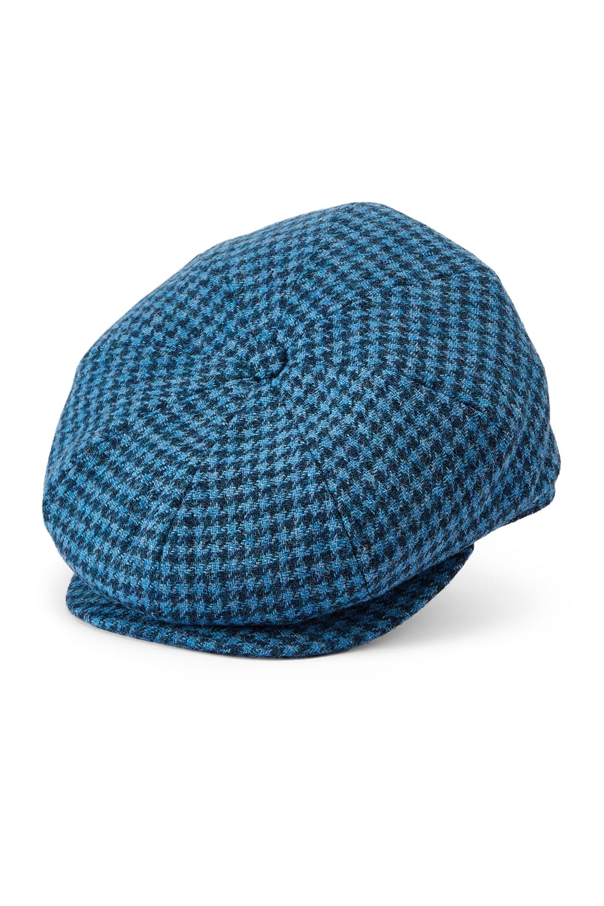 MENS BLUE HOUNDSTOOTH WOOL BAKERBOY CAP