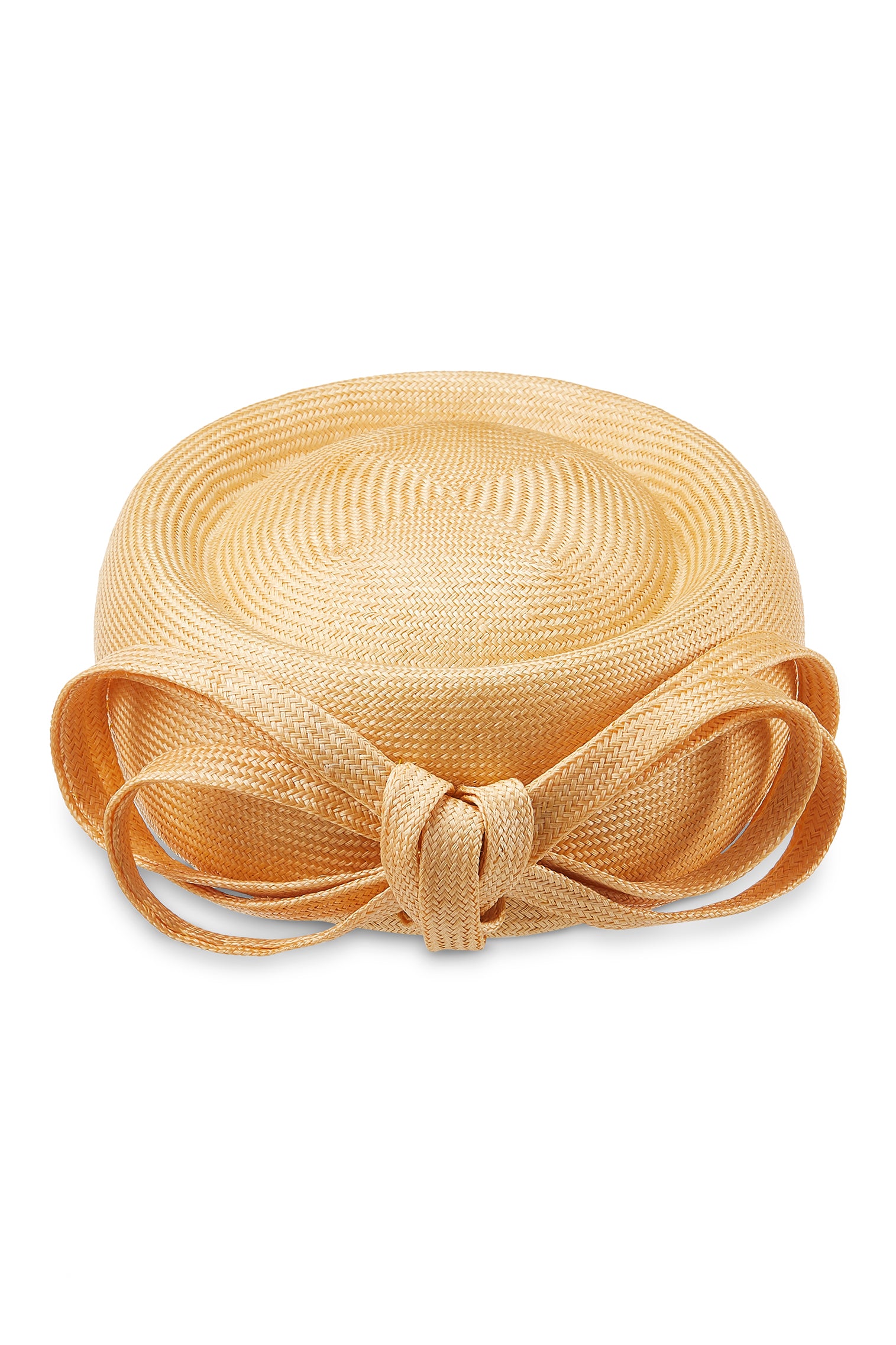 Women's Verbena Pale yellow Parasisal Straw Pillbox Hat With A Triple Bow Trimming 