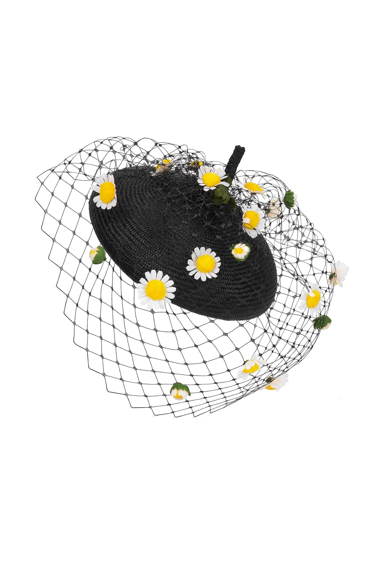 WOMEN&#39;S BLACK PARASISAL STRAW COUTURE BERET WITH VINTAGE DAISY SPECKLED VEIL - Lock & Co. Hatters London UK
            
