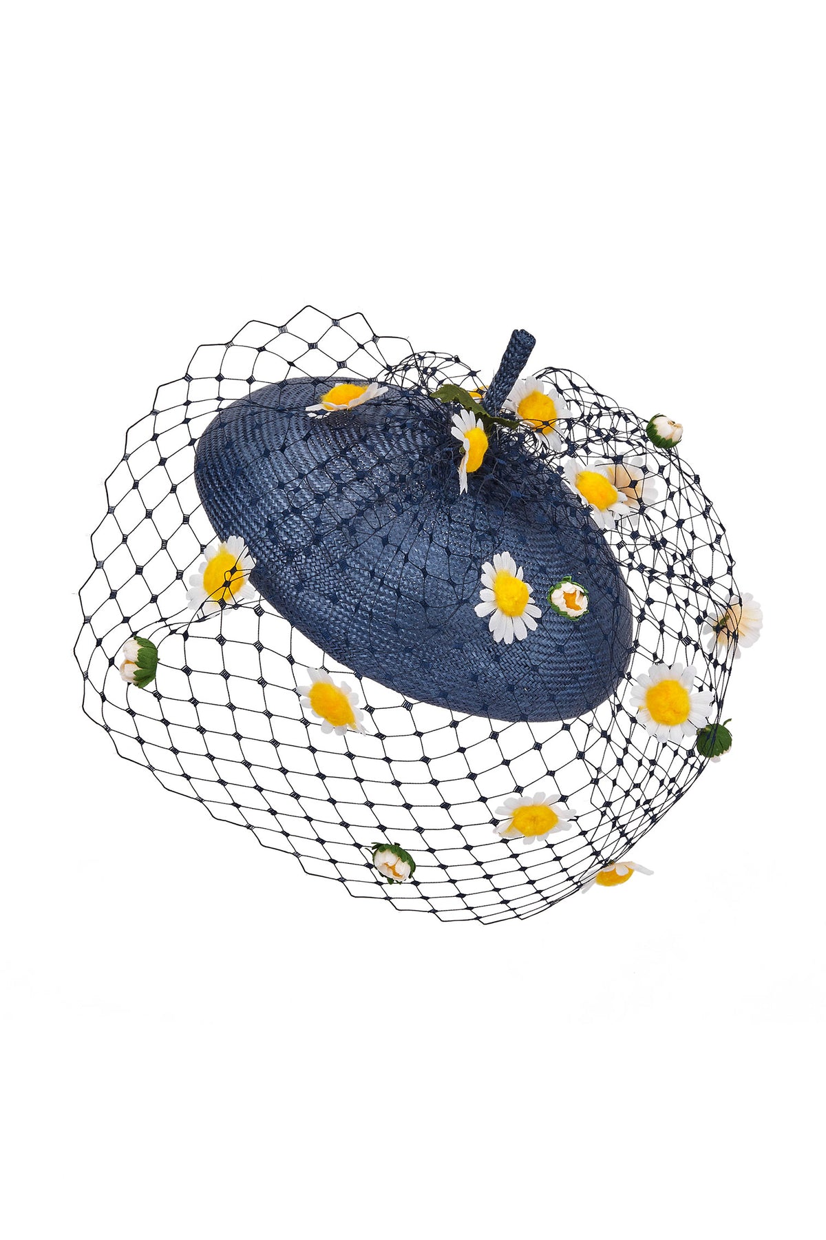 WOMEN&#39;S DENIM BLUE PARASISAL STRAW COUTURE BERET WITH VINTAGE DAISY SPECKLED VEIL - Lock & Co. Hatters London UK
            