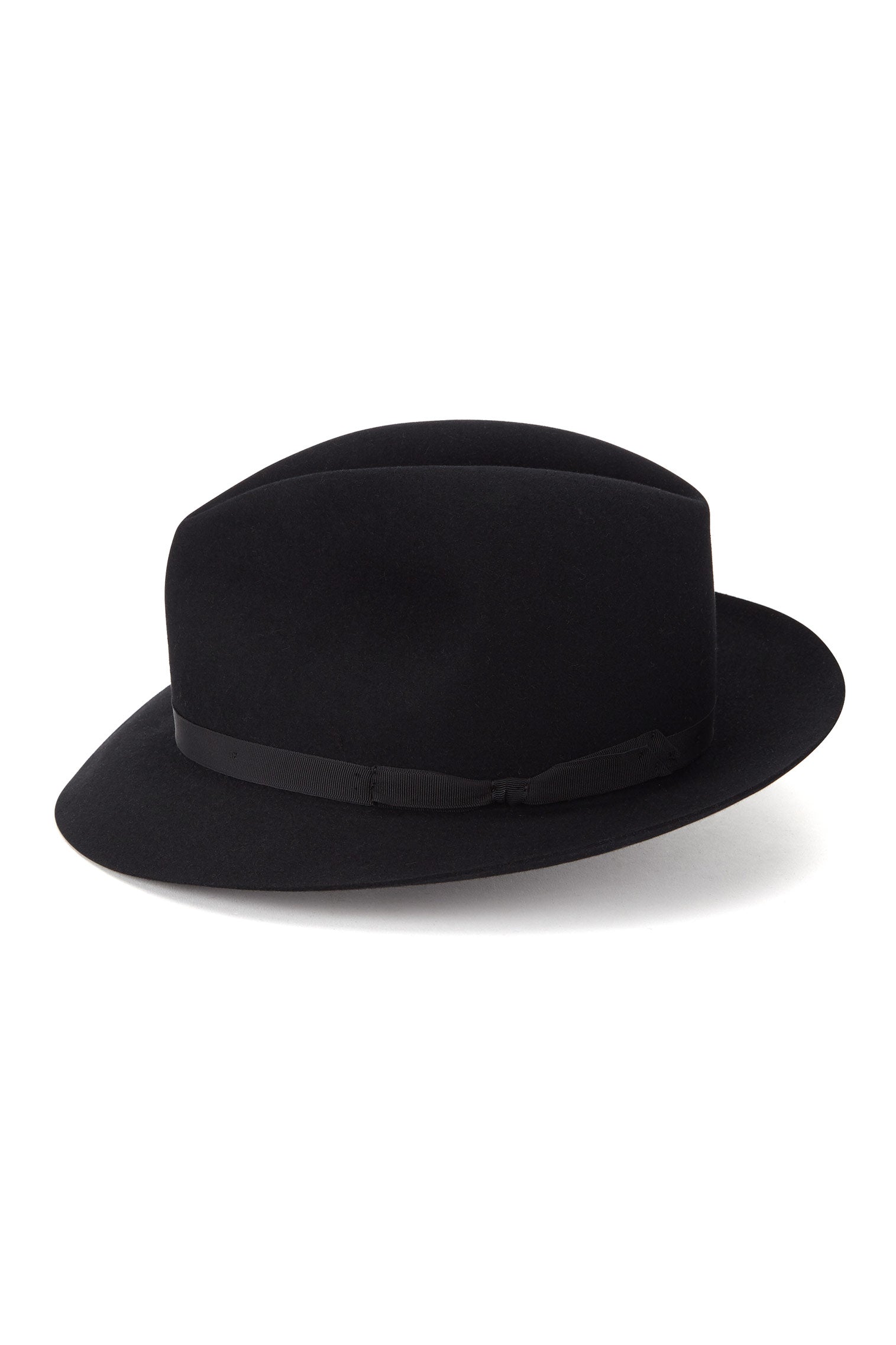 MEN'S BLACK FELT ROLLABLE TRILBY HAT WITH  A THIN GROSGRAIN BLACK RIBBON