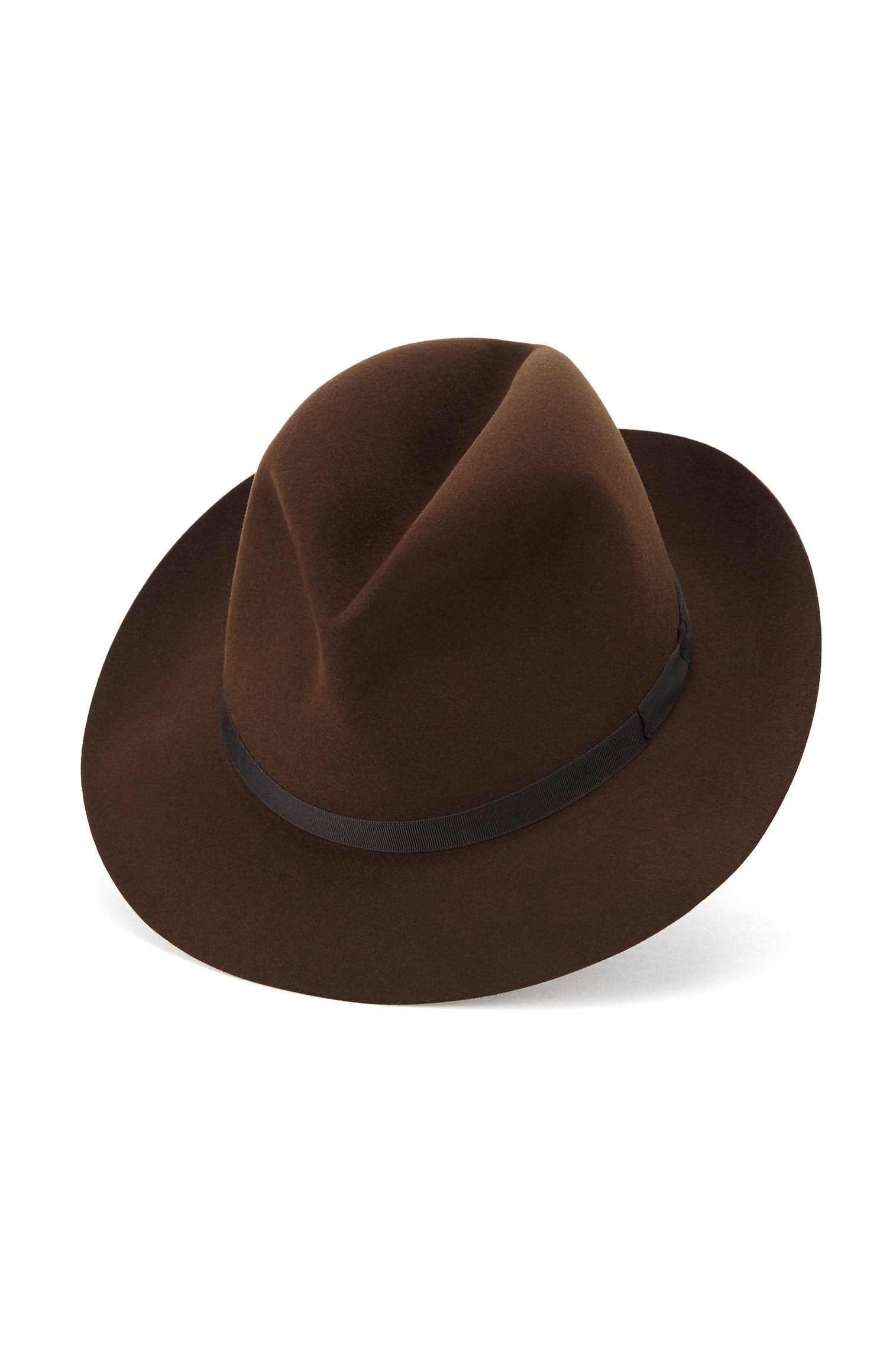 MEN'S BROWN FELT ROLLABLE TRILBY HAT WITH  A THIN GROSGRAIN BROWN RIBBON