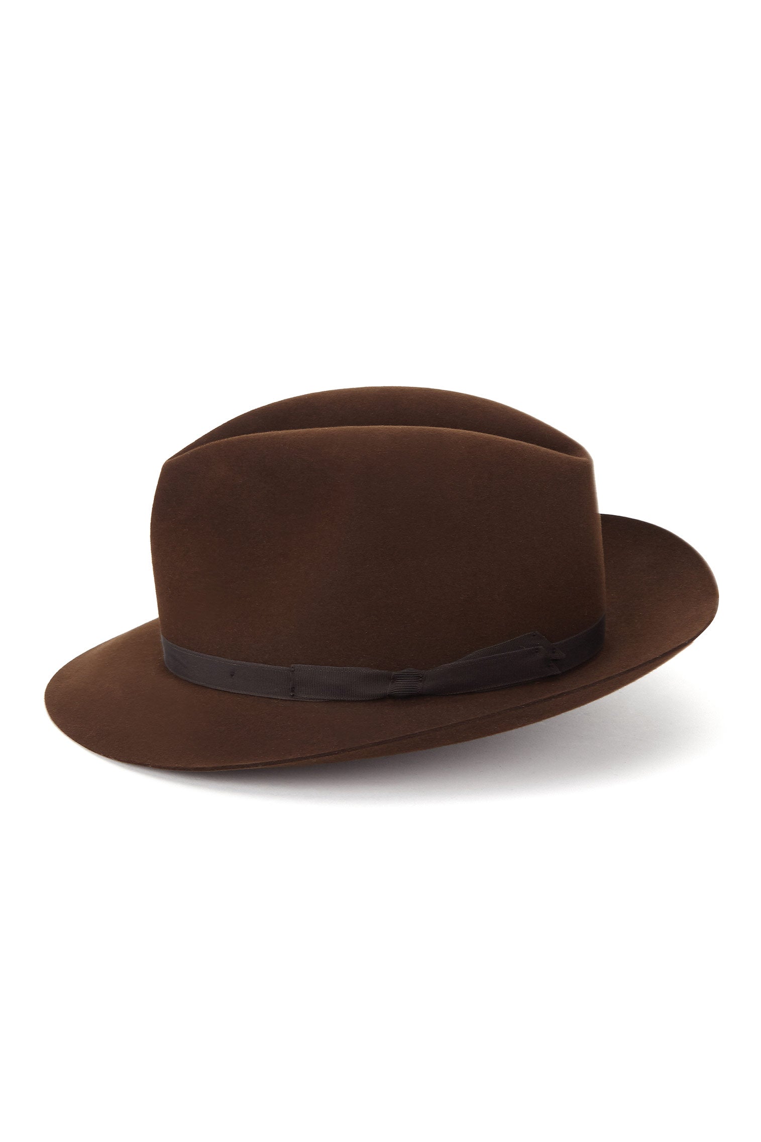MEN'S BROWN FELT ROLLABLE TRILBY HAT WITH  A THIN GROSGRAIN BROWN RIBBON