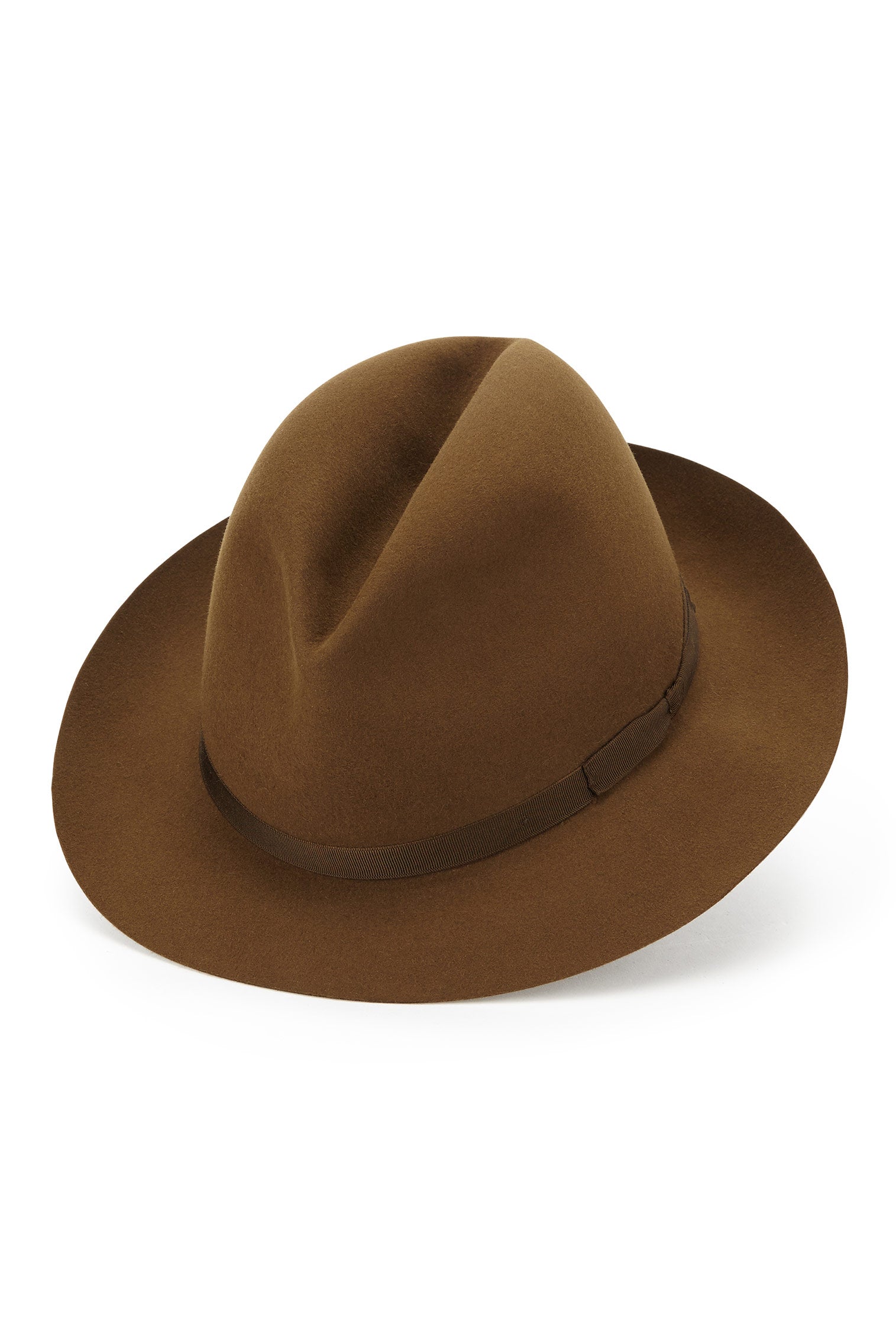MEN'S LIGHT BROWN FELT ROLLABLE TRILBY HAT WITH  A THIN GROSGRAIN LIGHT BROWN RIBBON