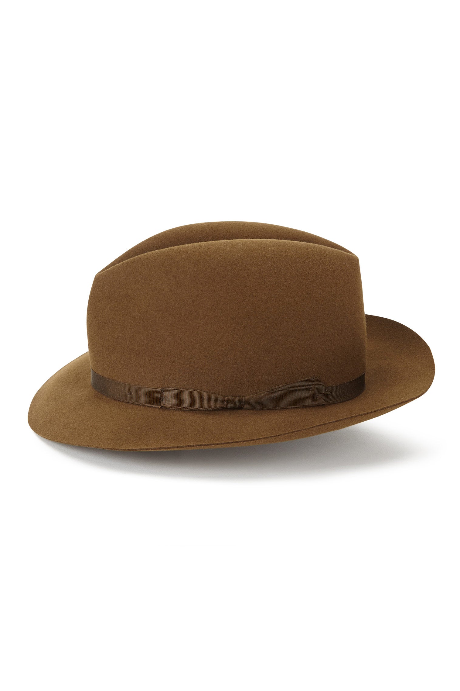 MEN'S LIGHT BROWN FELT ROLLABLE TRILBY HAT WITH  A THIN GROSGRAIN LIGHT BROWN RIBBON